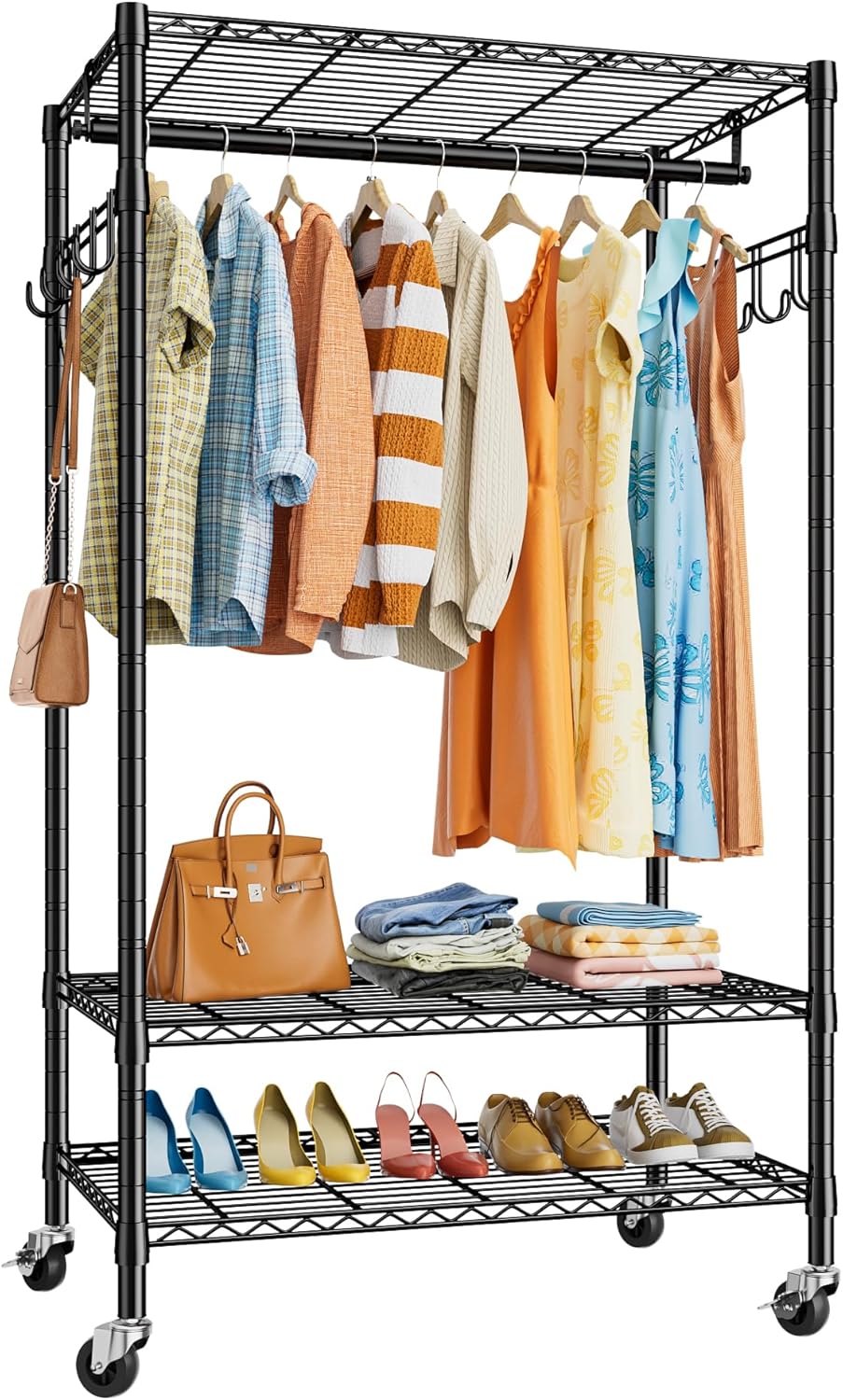 TONNSO Heavy Duty Rolling Garment Rack - Organize with Ease!