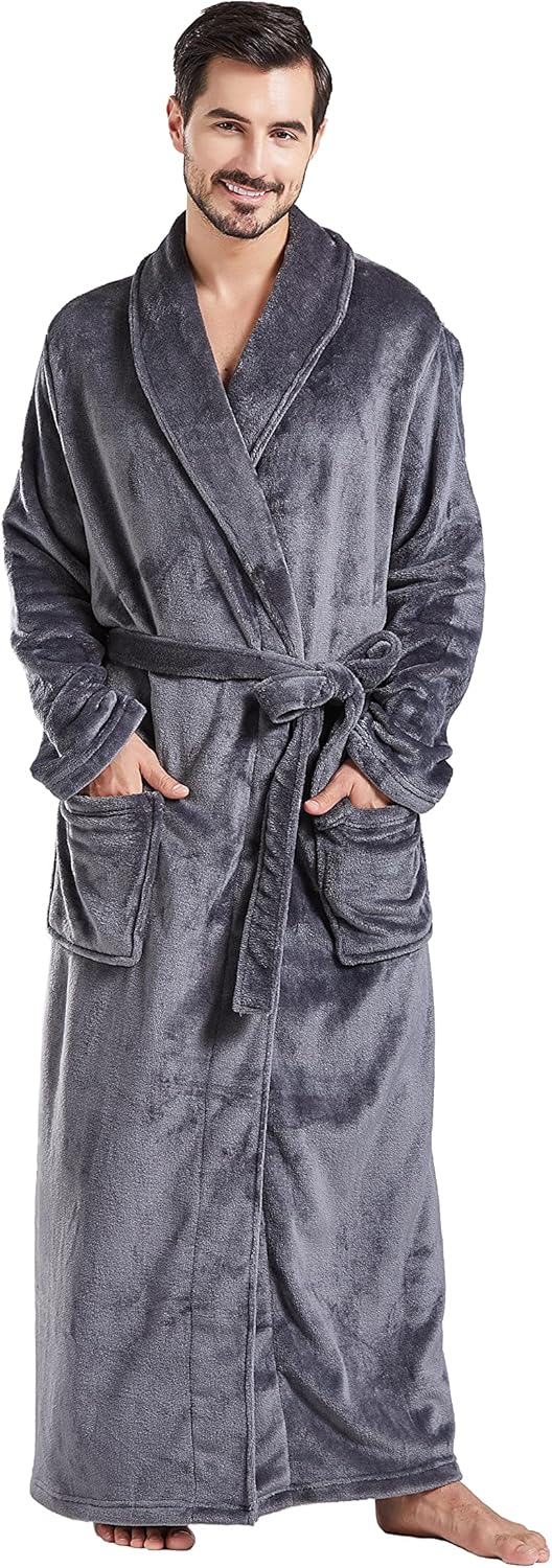 Fleece Long Robe for Men - Plush Big and Tall Bathrobe