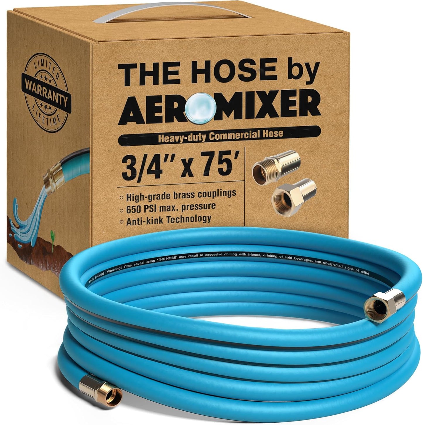 Aeromixer 3/4 Inch Garden Hose 75 Ft - Heavy Duty Kinkless Hose