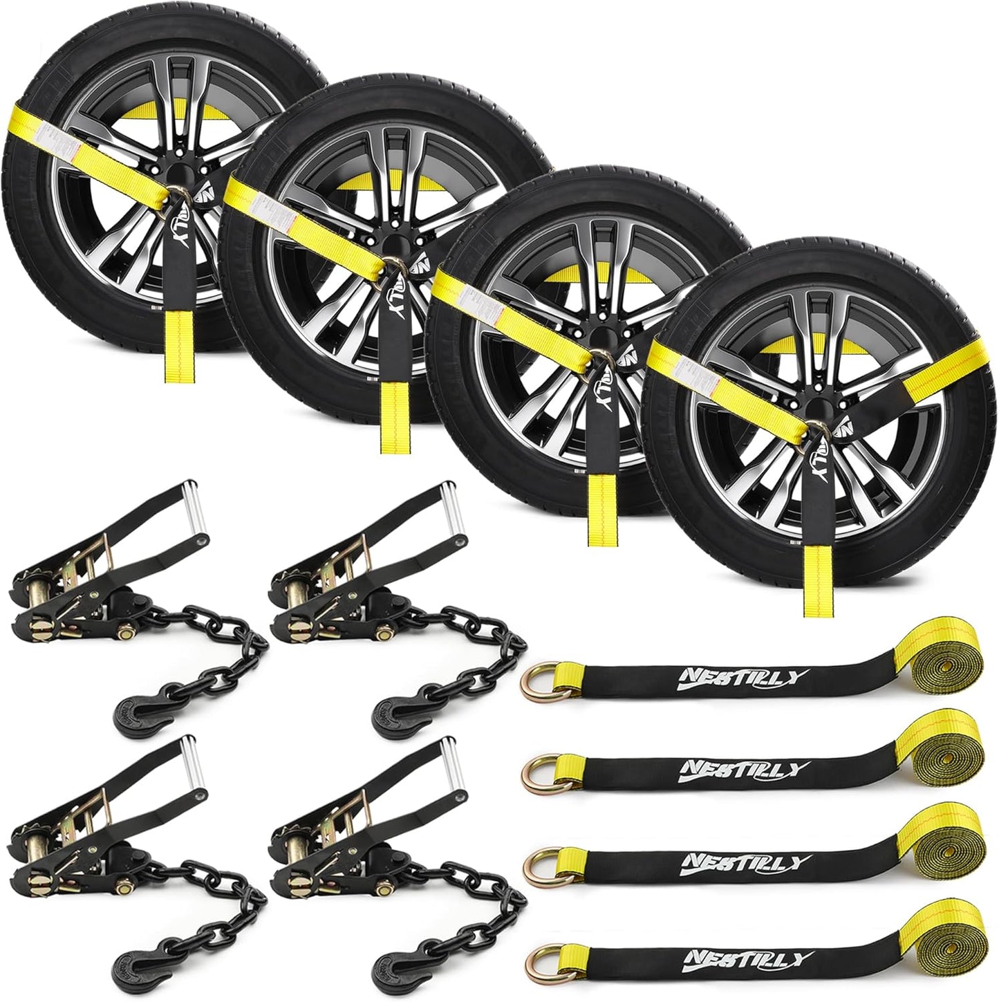 4 Pack Car Tie Down Straps for Trailers - Heavy Duty 9900LBS