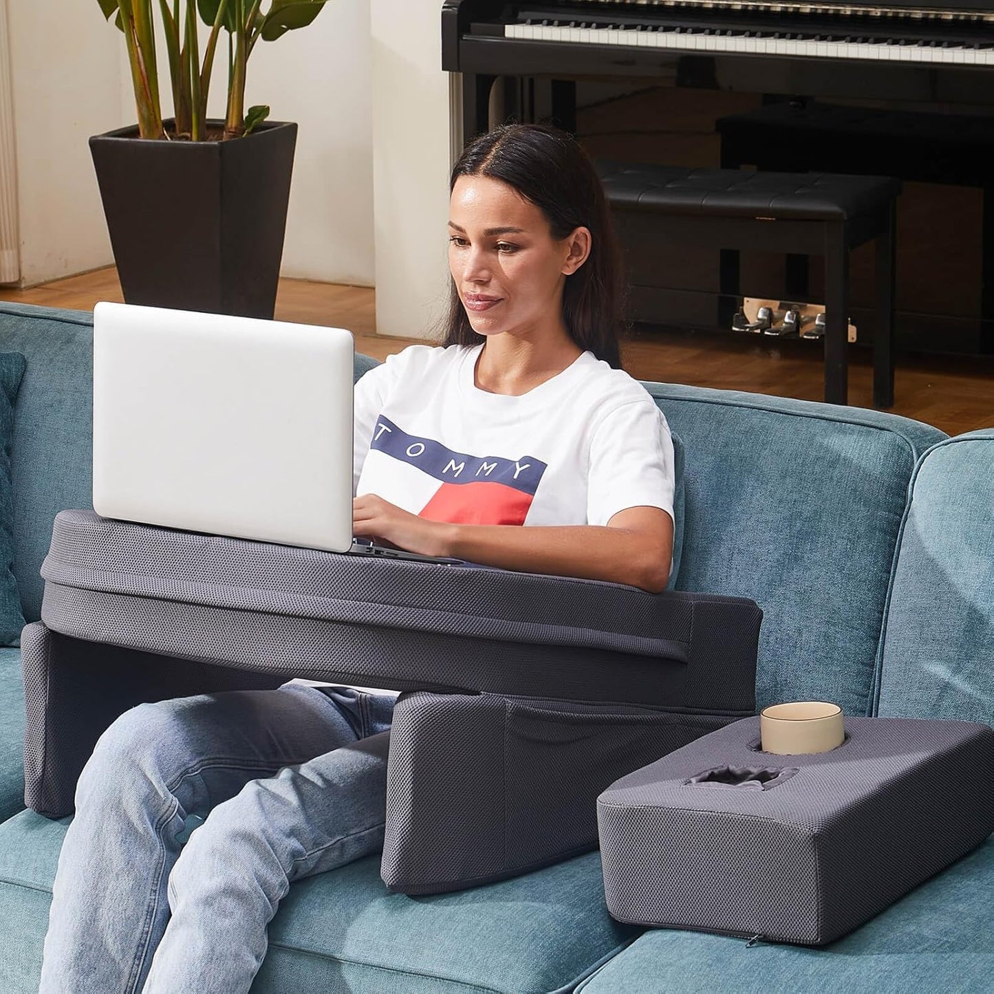 Memory Foam Lap Pillow Desk with Cup Holder