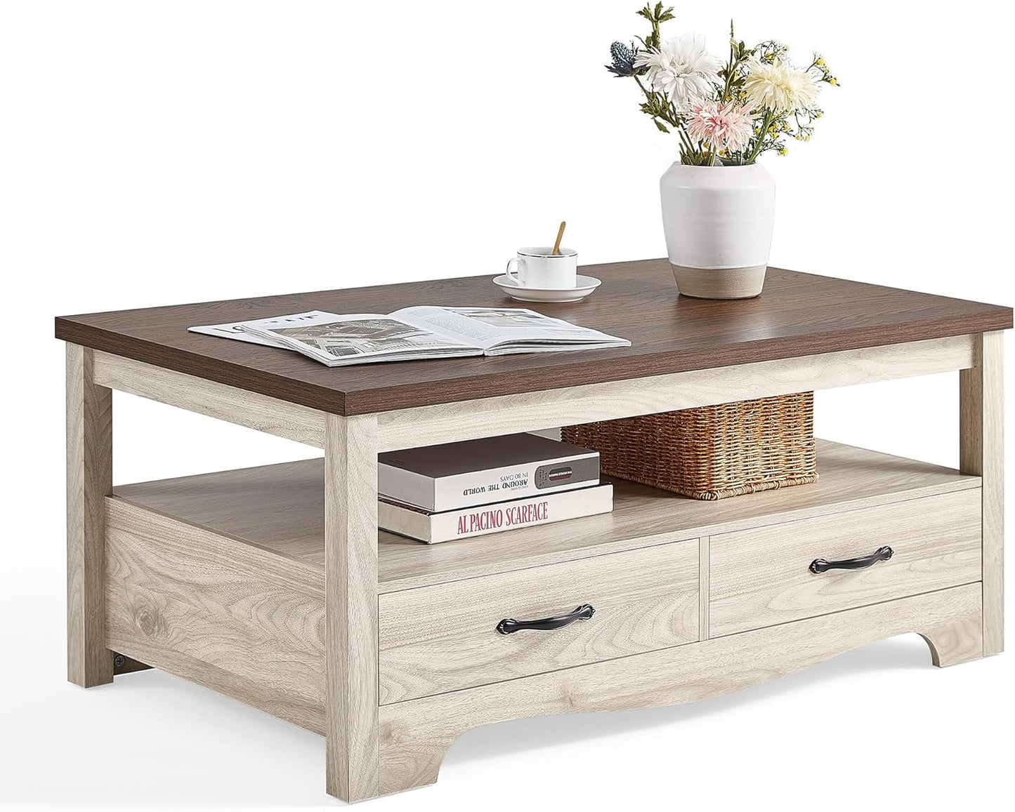 Farmhouse Coffee Table with Storage for Chic Living Room Style