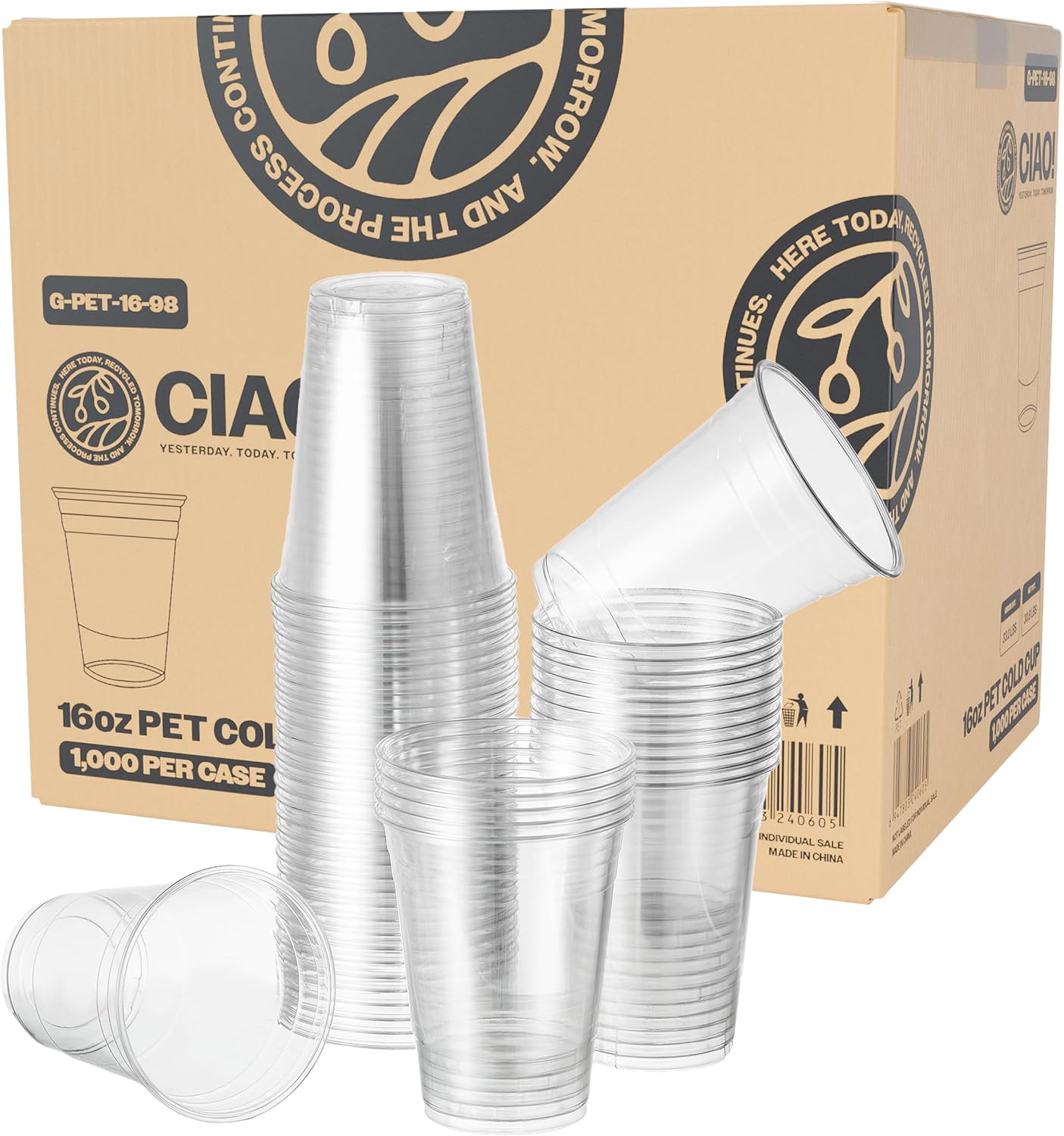 CIAO! 16OZ PET Plastic Cold Drink Cup for Smoothies & Iced Coffee