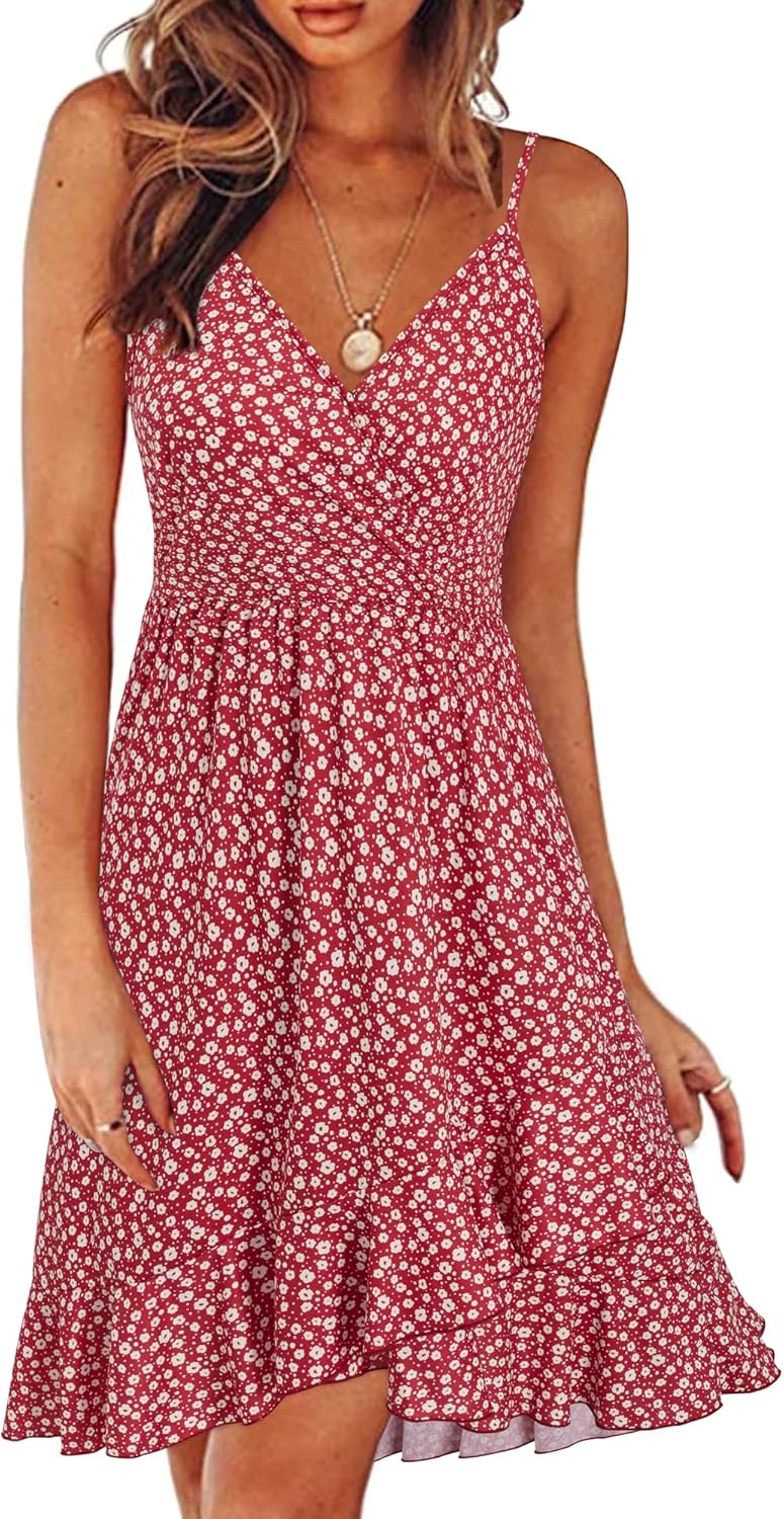ULTRANICE Womens Summer Dresses Floral V Neck Ruffled Hem Style