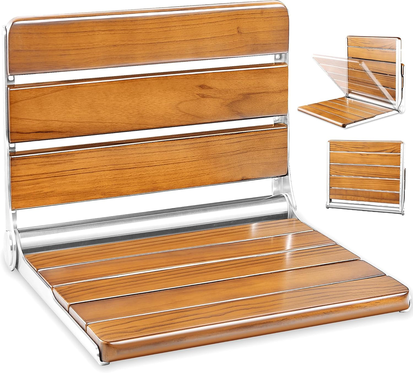 Upgraded 20in Folding Teak Shower Seat for Safe Bathroom Use