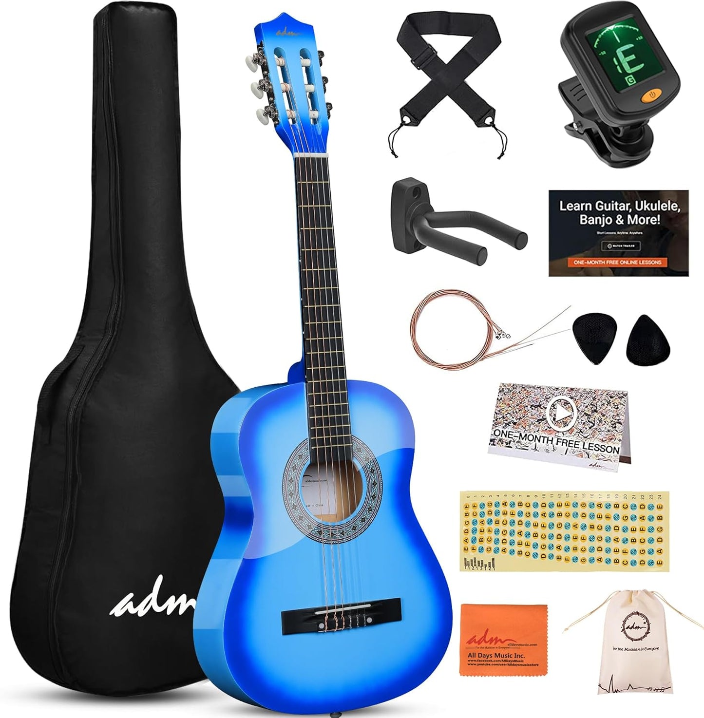 ADM Beginner Acoustic Classical Guitar Bundle Kit for Students