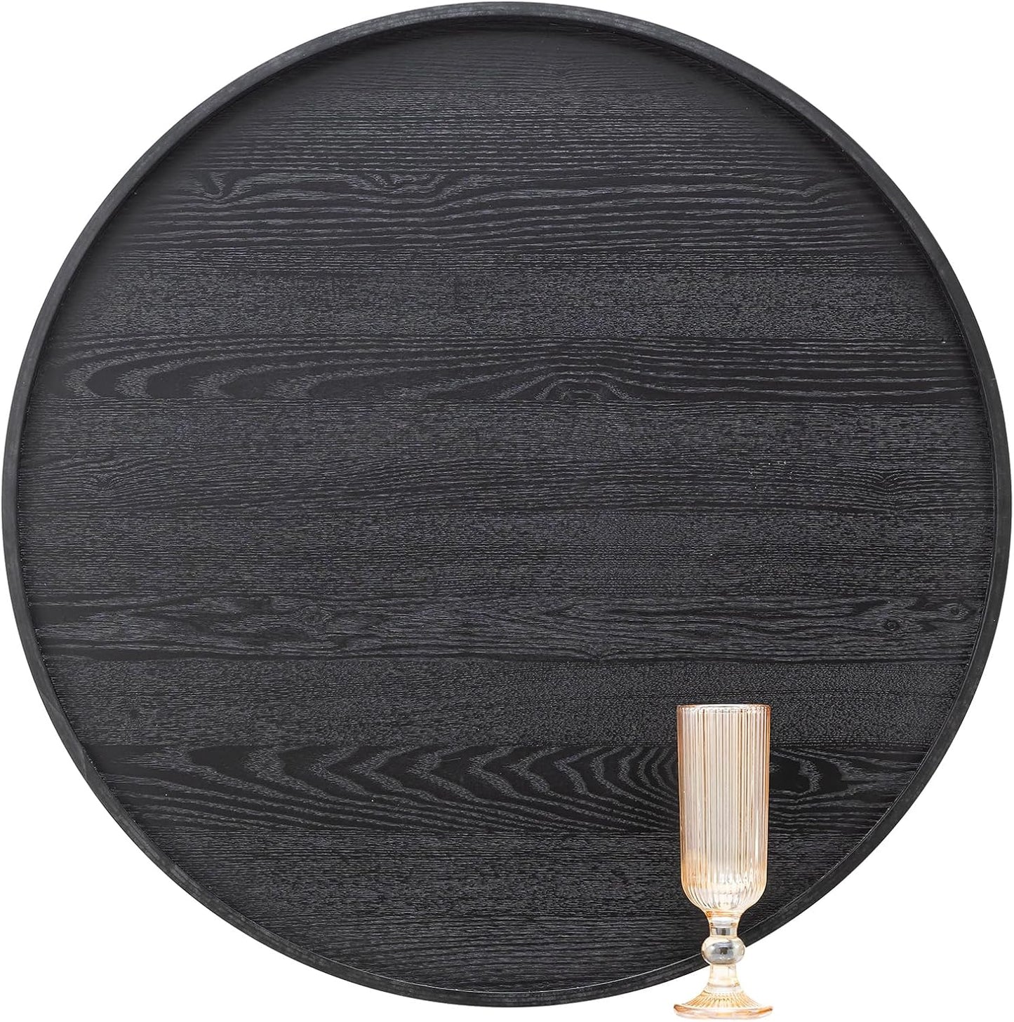 24 inch Round Solid Wood Serving Tray for Tea and Snacks