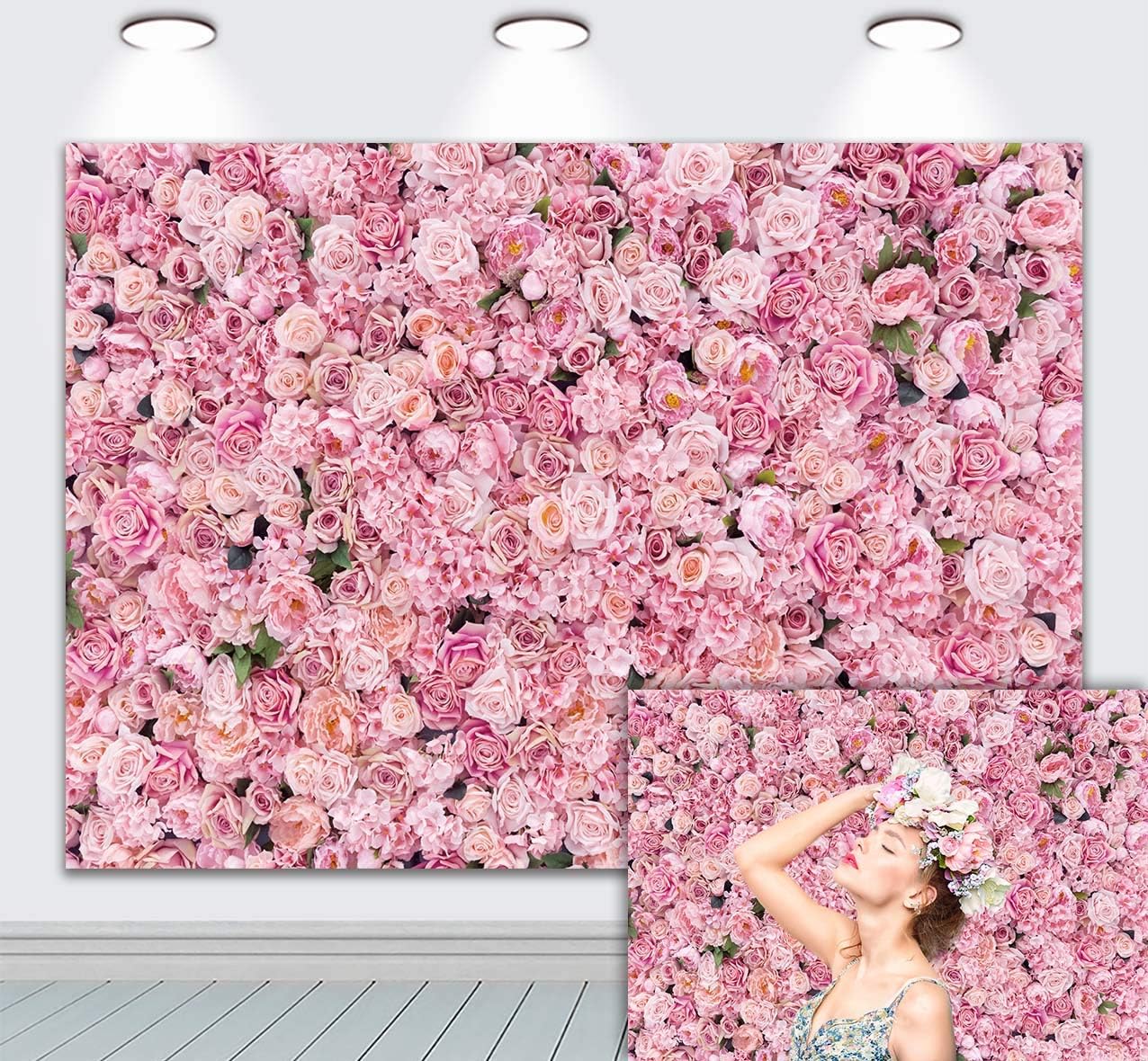 10x8ft Pink Rose Wall Background for Birthday and Wedding Decor