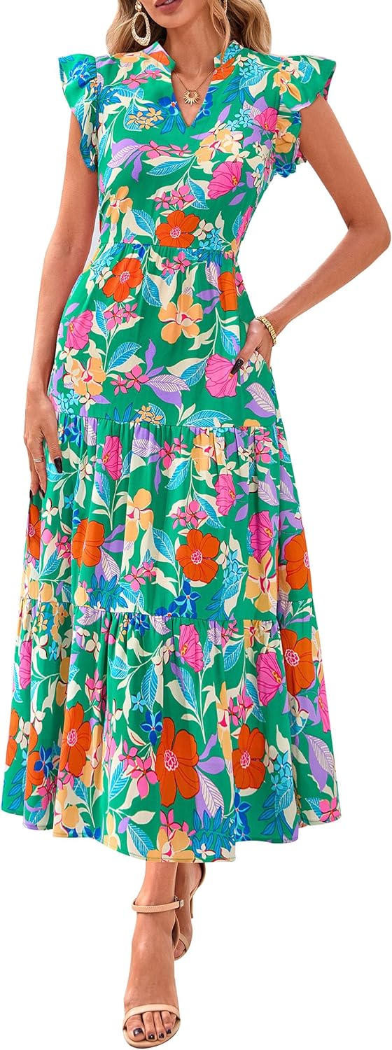 PRETTYGARDEN Women's Summer Floral Midi Dress for Beach Vacation