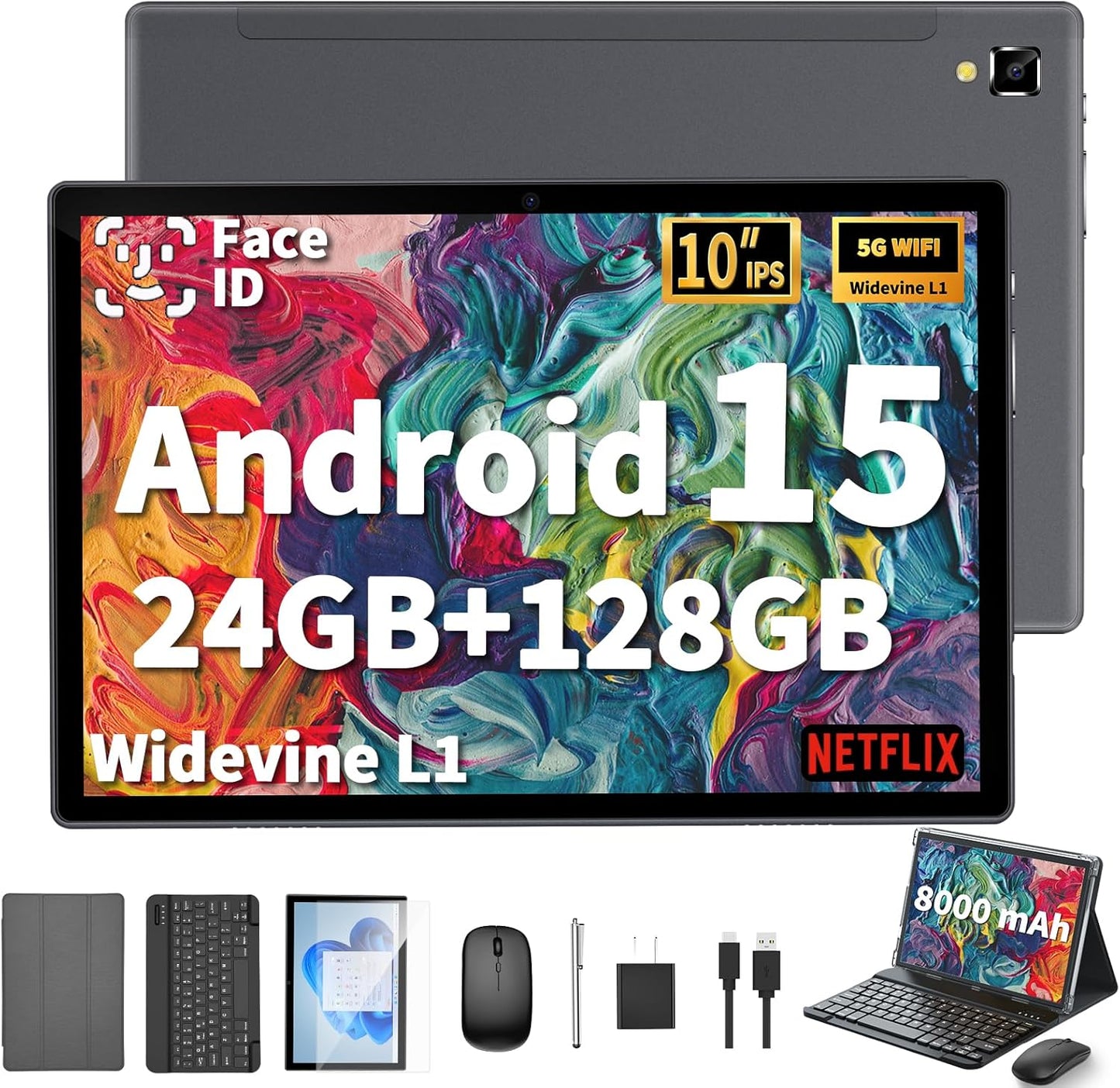 YOBANSE 2025 Tablet with Keyboard: 24GB RAM, 128GB Storage