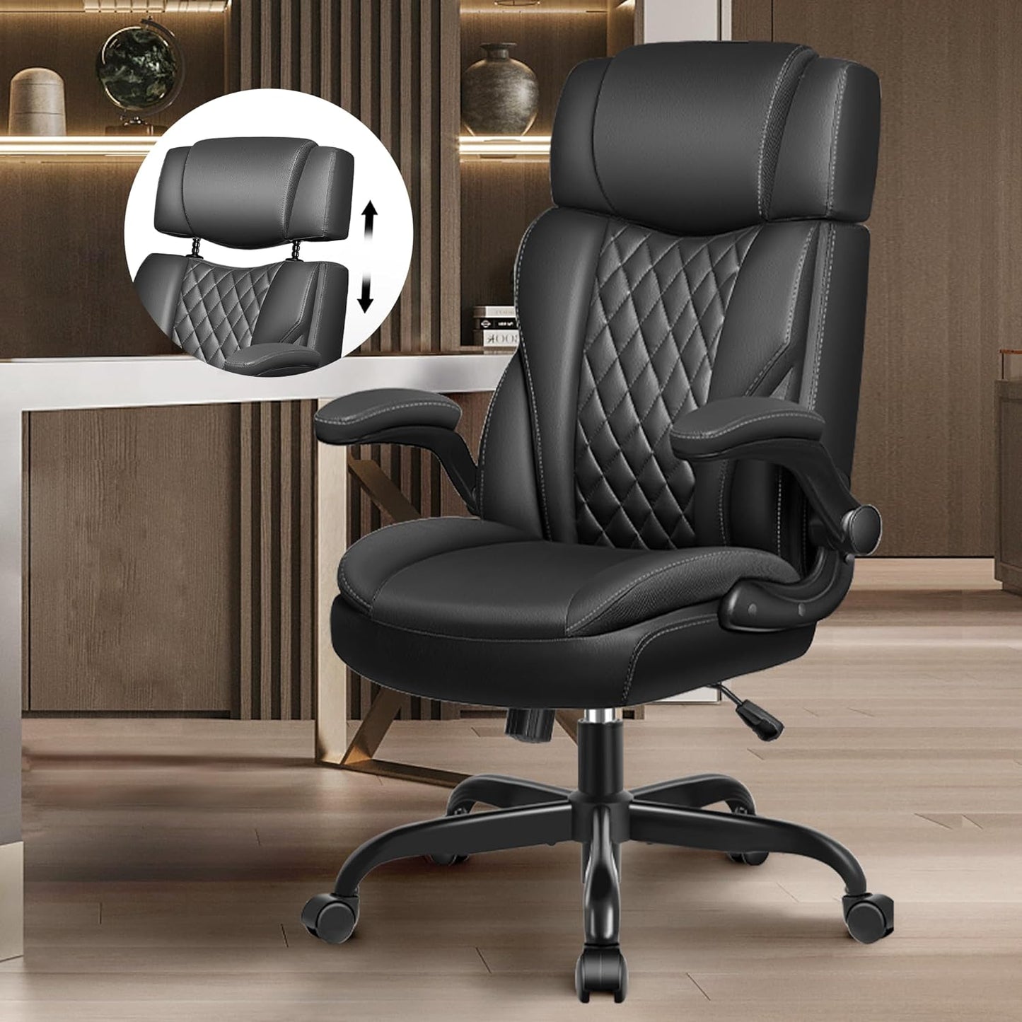 Executive Leather Desk Chair with Lumbar Support & Rocking Function