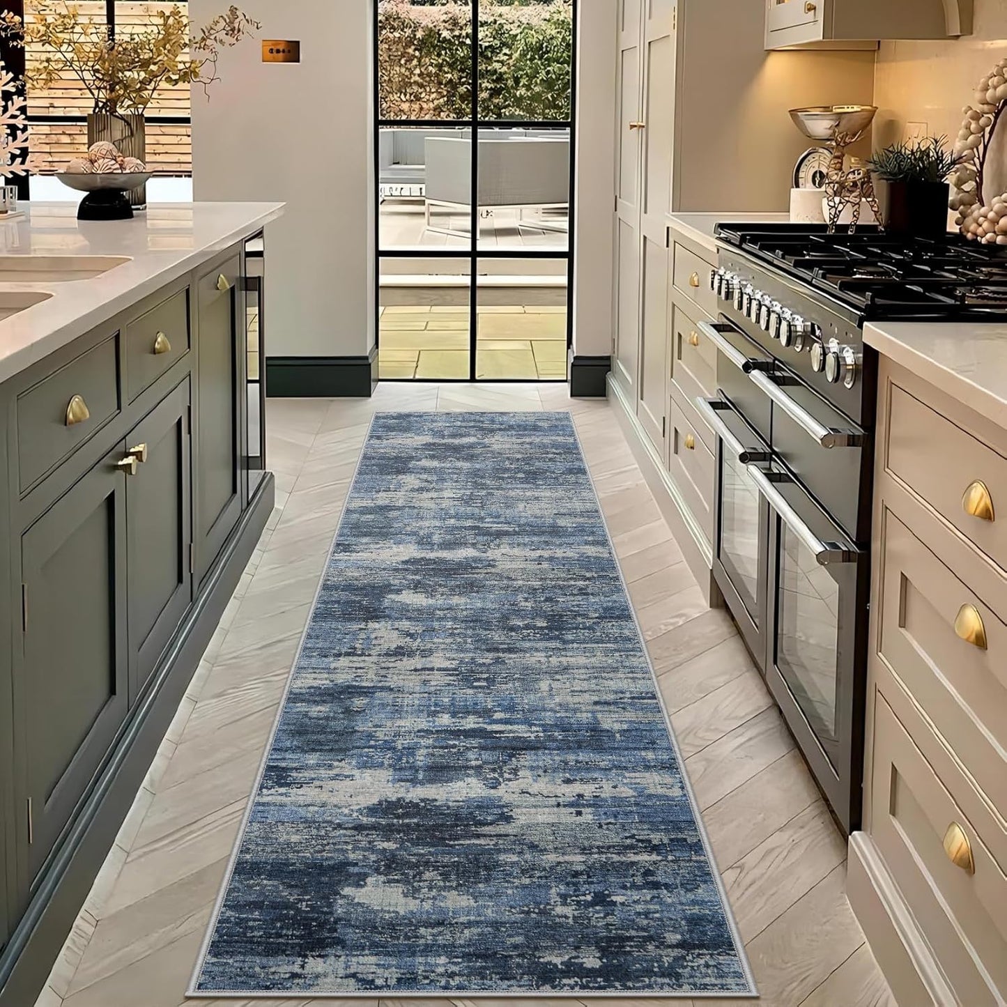 Runner Rug 2ft 6in'x8ft Machine Washable Non Slip Abstract Design