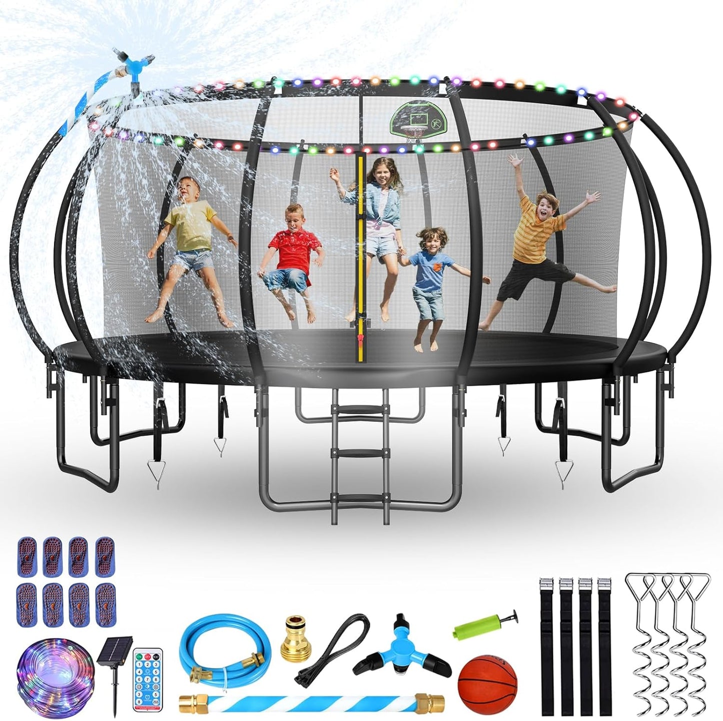 Large Outdoor Trampoline with Basketball Hoop for Family Fun