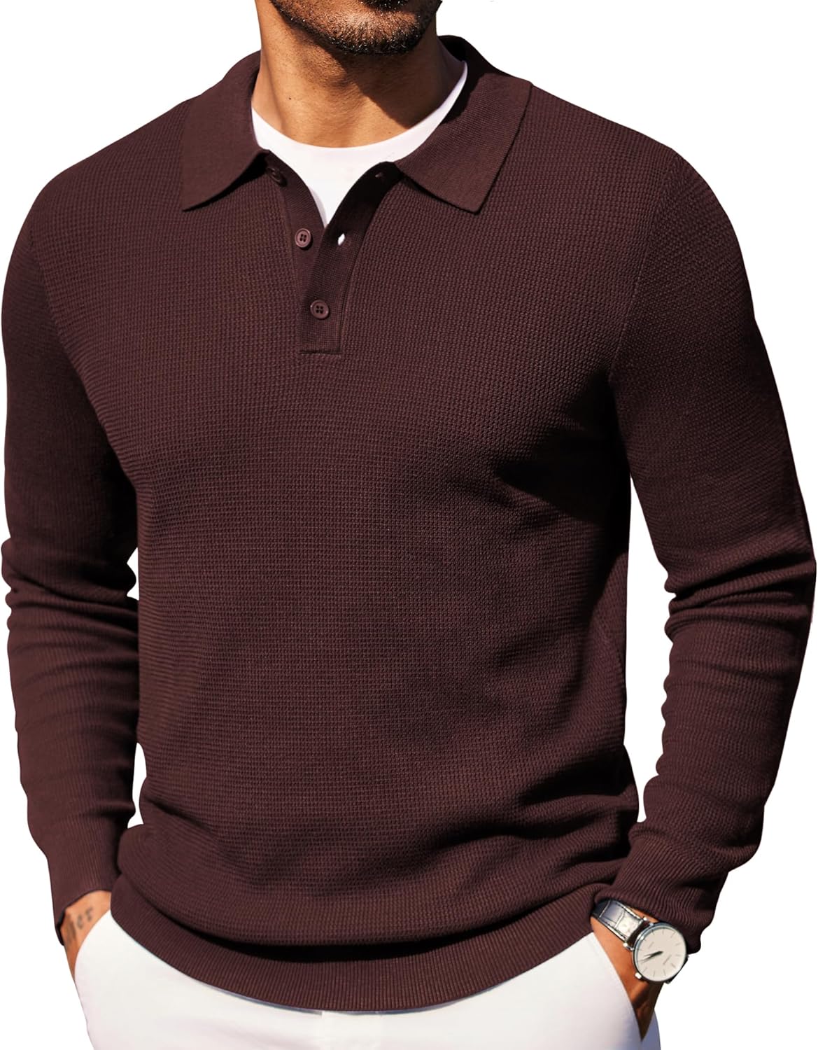 COOFANDY Men's Knit Polo Long Sleeve Sweaters for Style