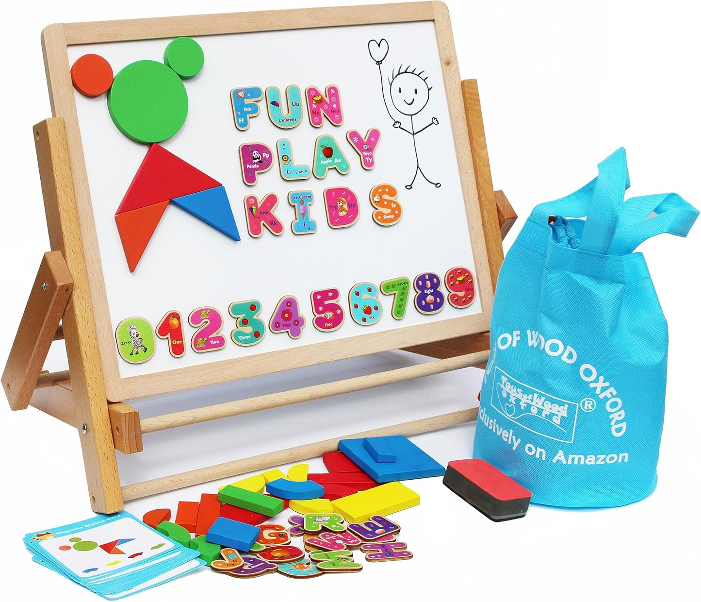 TOWO Wooden Easel for Children - Foldable Double Magnetic Board