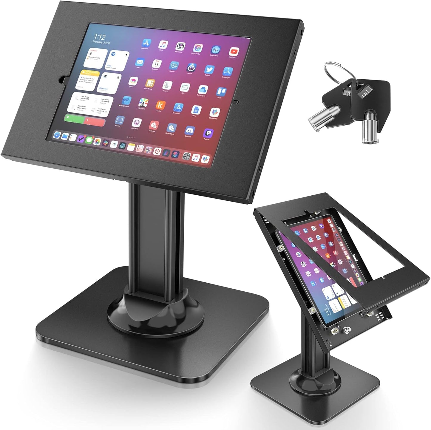 Anti-Theft iPad Kiosk Stand with 360 Swivel and Heavy Duty Base