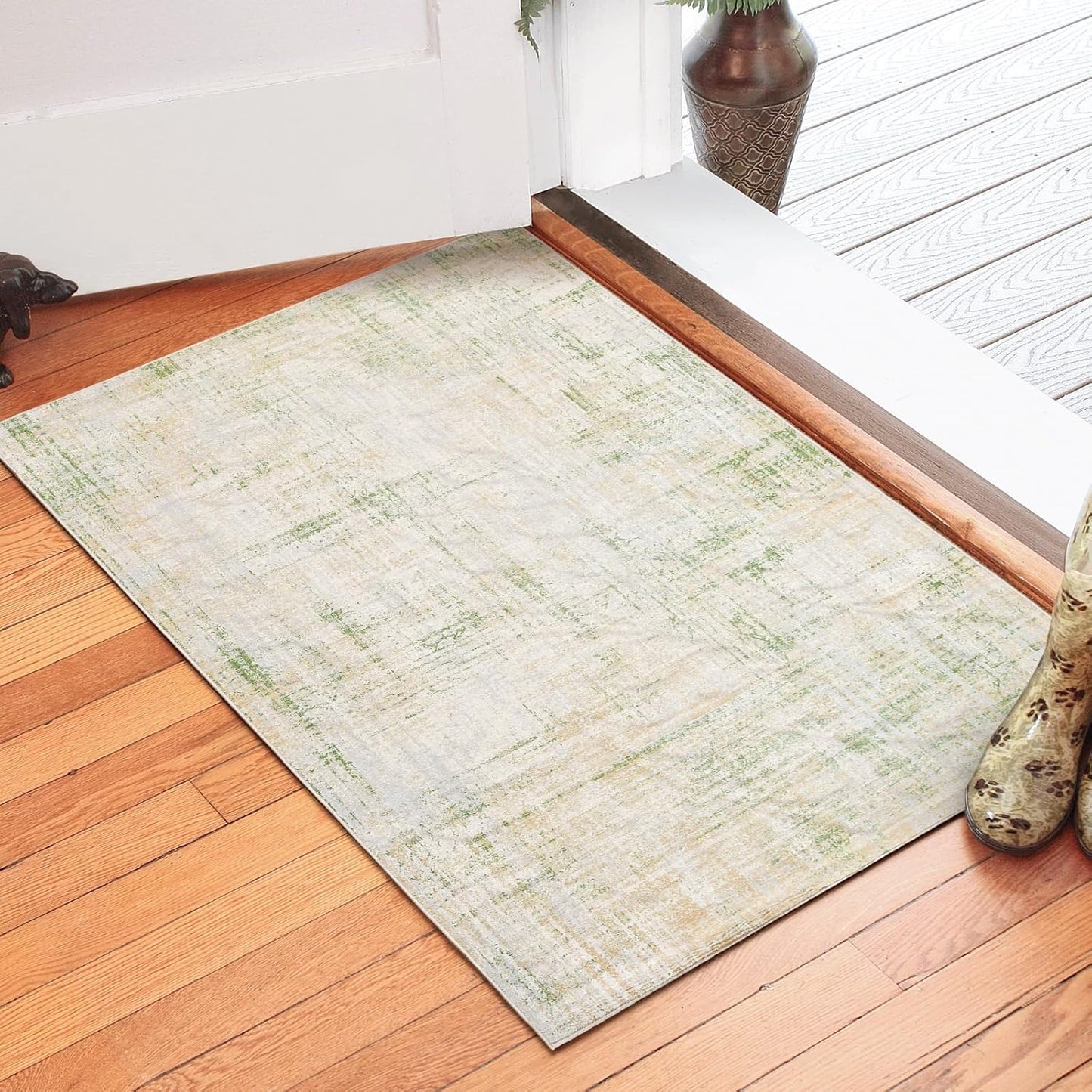 COLLACT 2x3 Area Rug - Abstract Distressed Green Multi Print