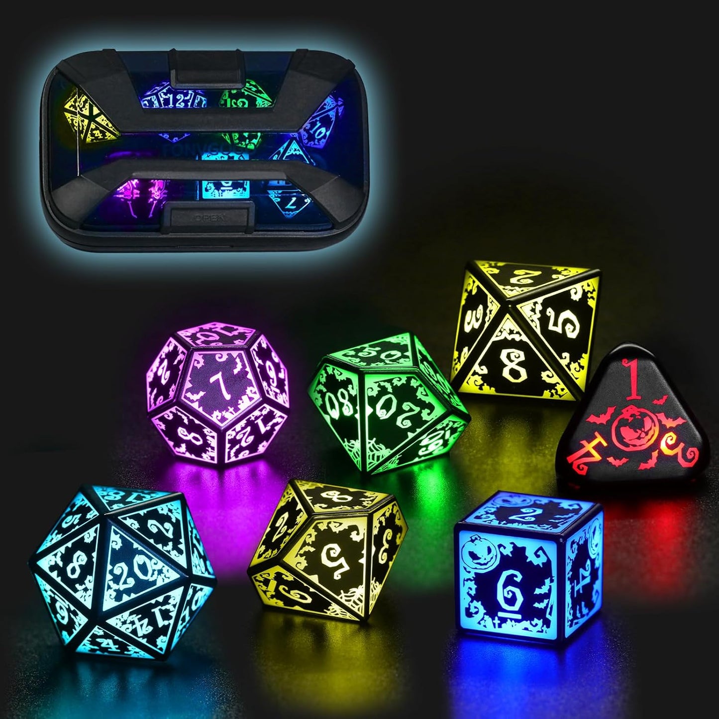 Light Up DND Dice Set with Rechargeable Charging Case for RPG