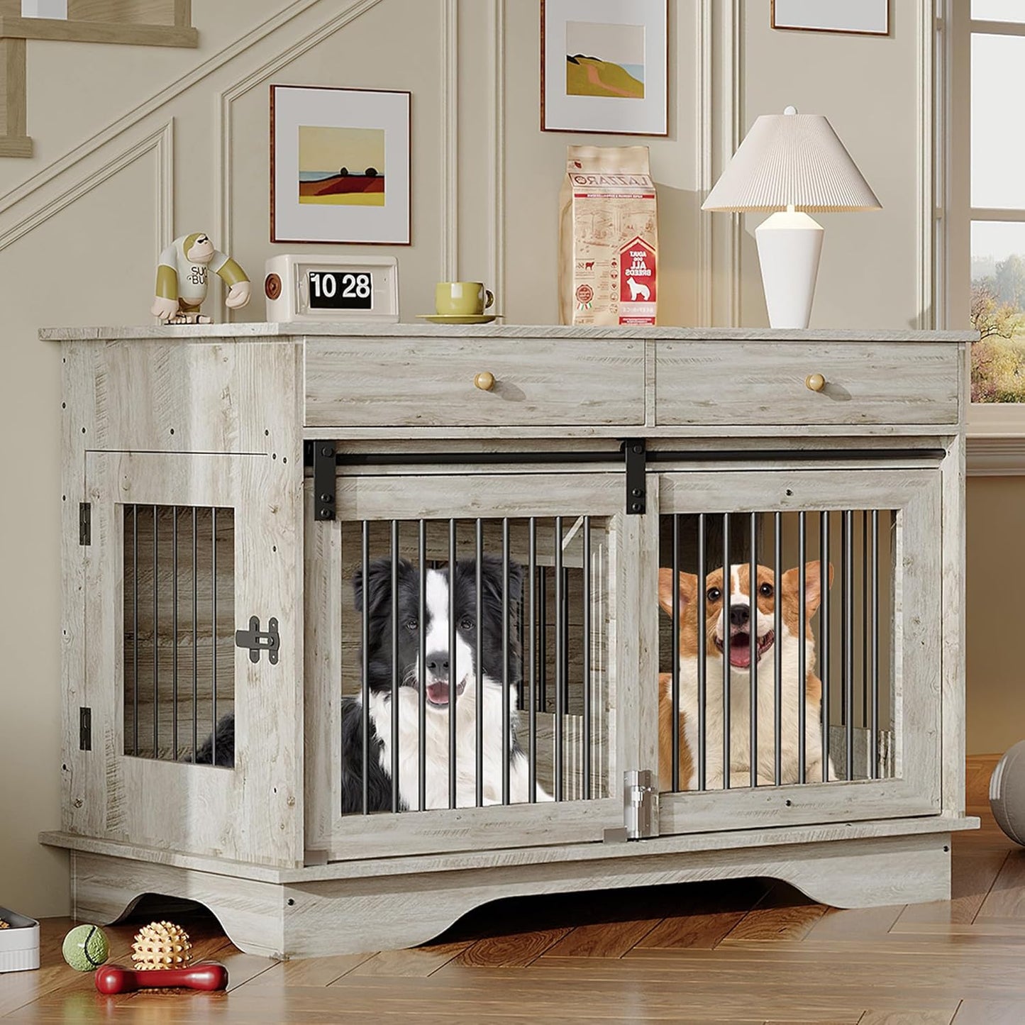 Large Dog Furniture Crate with Removable Divider for Pets