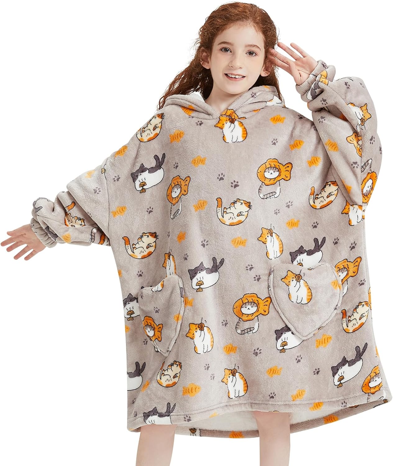 Mewkou Cozy Cat Hoodie Blanket for Kids 6-13YR