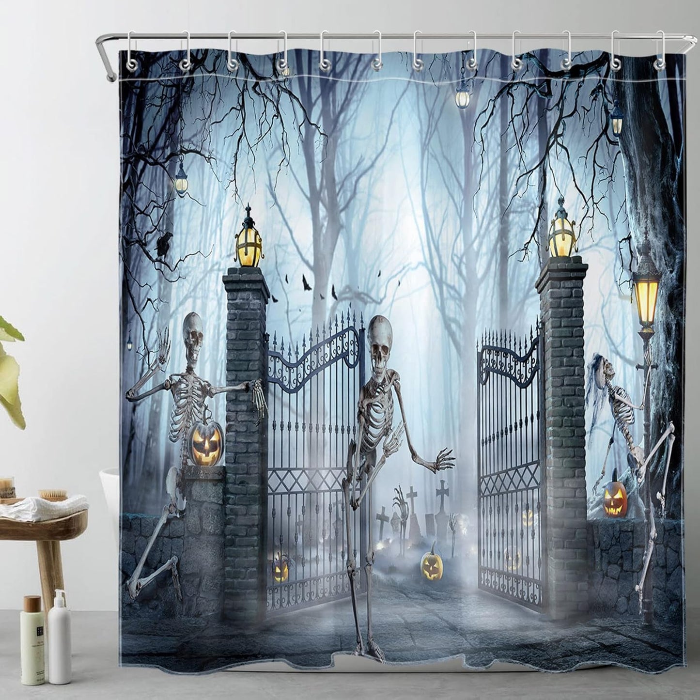 Gothic Skeleton Cemetery Shower Curtain Set