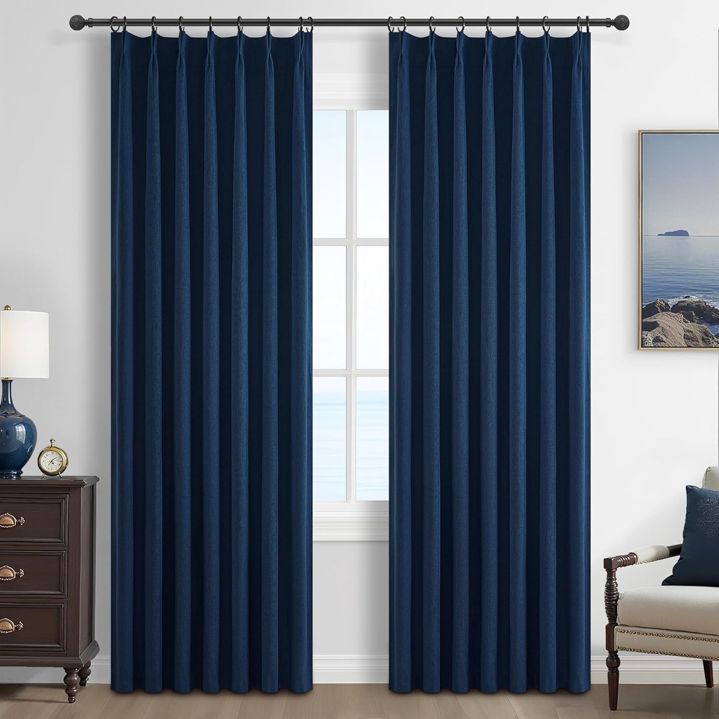 Navy Blue Blackout Curtains for Kids Rooms, 90 Inch Length