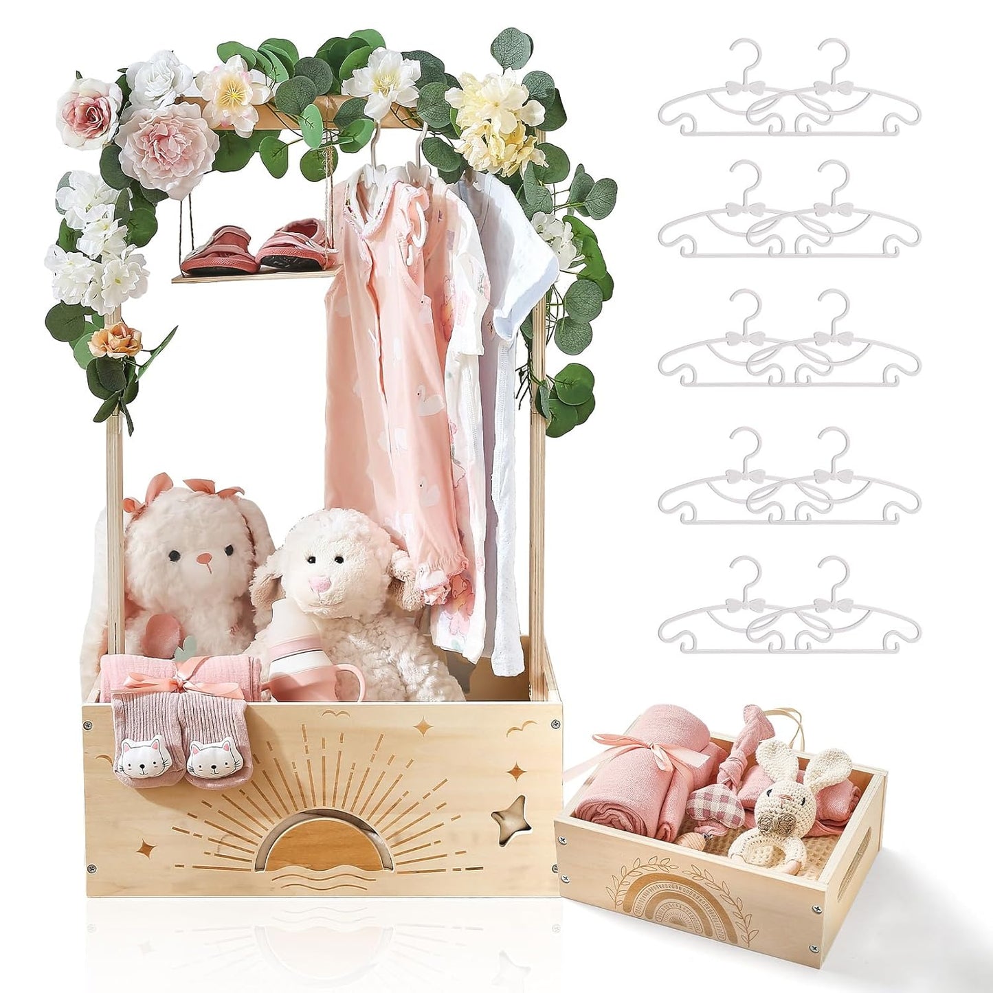 Wooden Baby Shower Gift Set - 10 Hangers, Large Capacity Storage