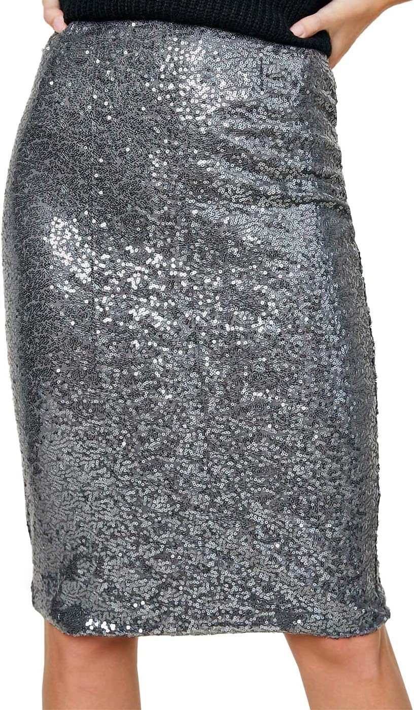 High Waist Sparkly Sequins Midi Skirt for Chic Occasions