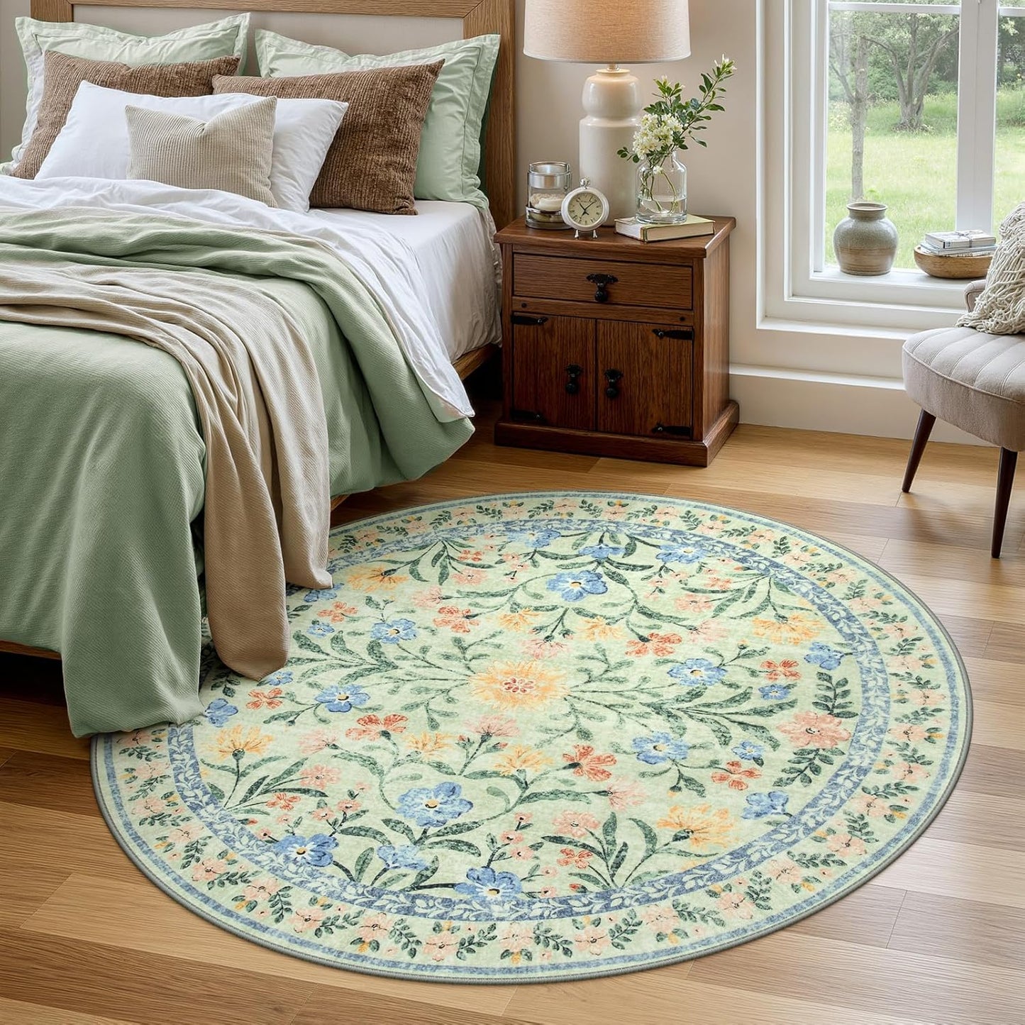 Wonnitar Washable Round Area Rug for Living Room and Bedroom