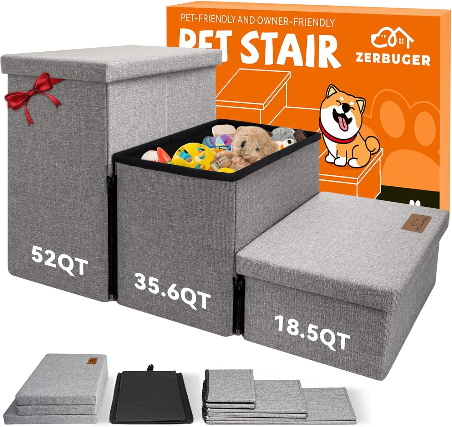 Wider Dog Stairs with Storage for Large Medium Small Pets