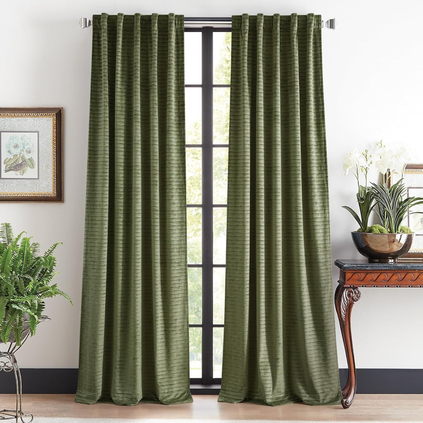 Martha Stewart Velvet Curtains - Light Filtering Olive Green Beauty