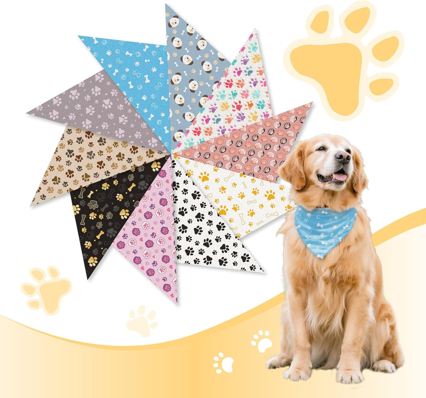 50 Pcs Dog Bandanas Bulk with Paw Print Style for Pets