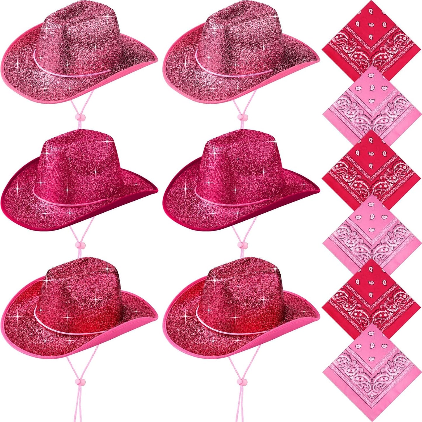 12 Pcs Sparkly Cowboy Hats and Bandanas for Western Parties