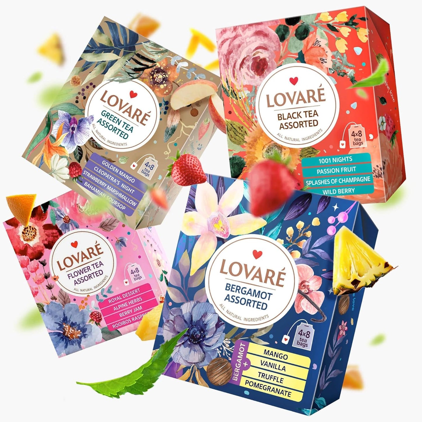 LOVARE Assorted Tea Variety Pack - 128 Individually Wrapped Bags