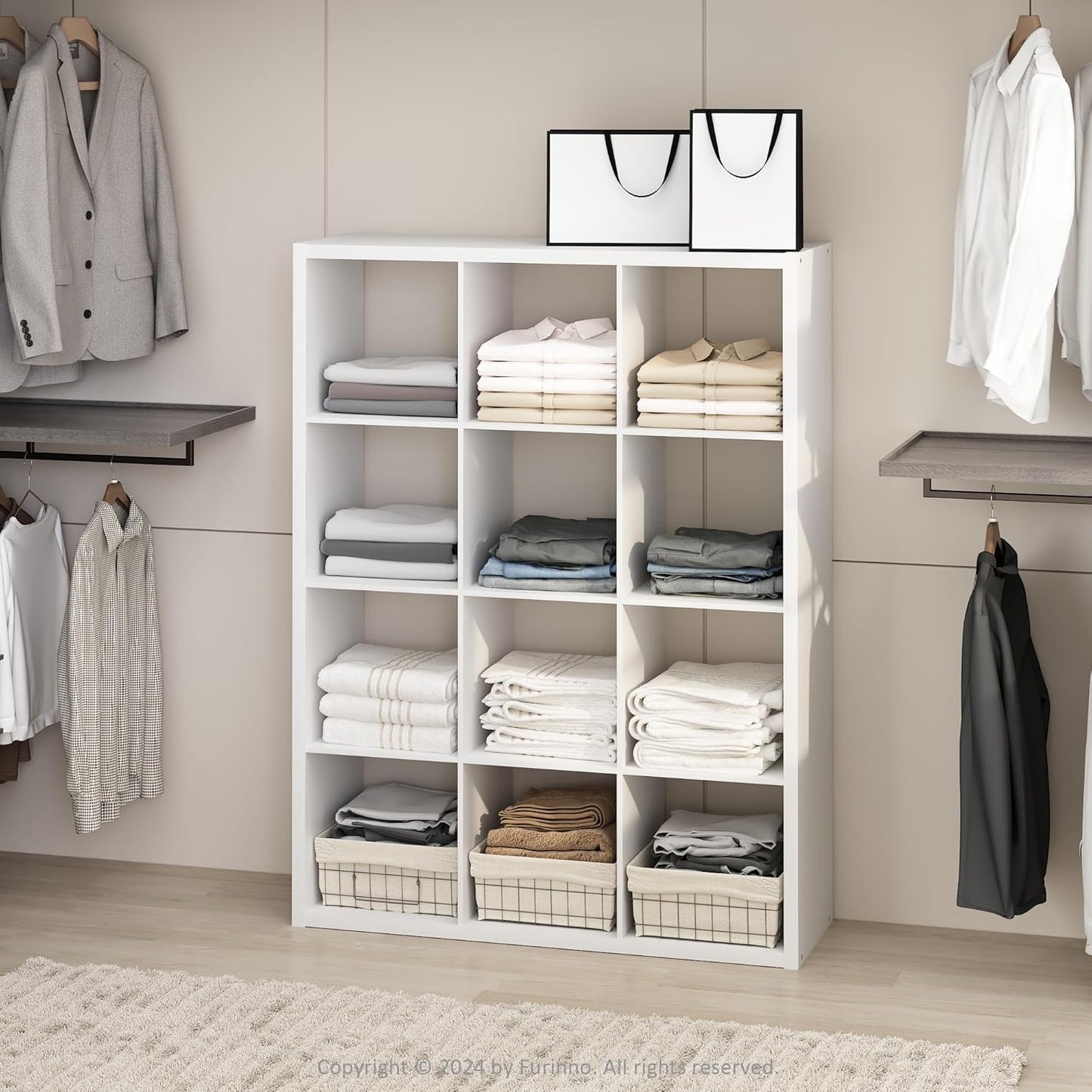 Furinno Cubic Open Back 12-Cube Storage Organizer Shelf