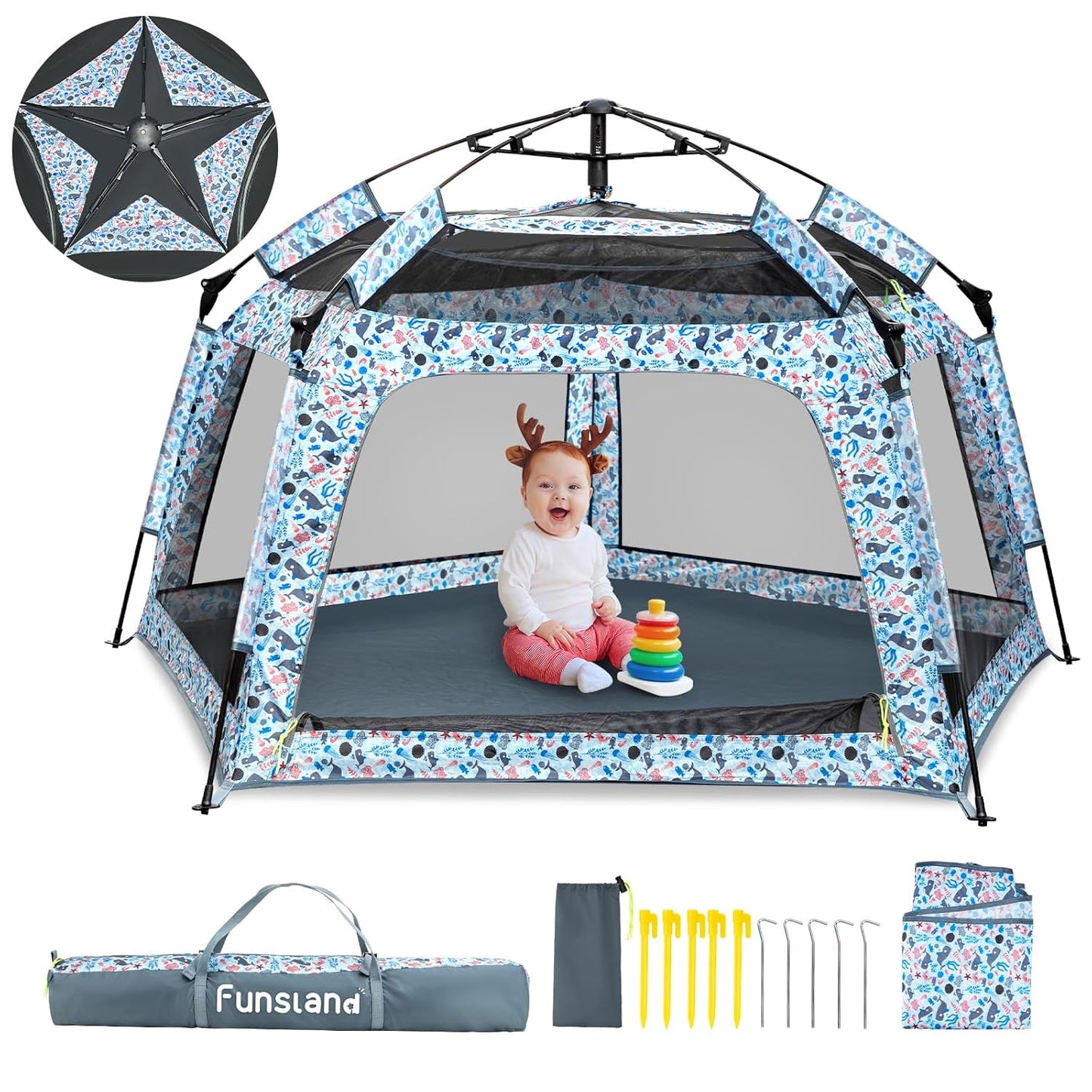 Portable Baby Playpen Pop-up Tent - Sun Shade for Beach & Indoor Fun