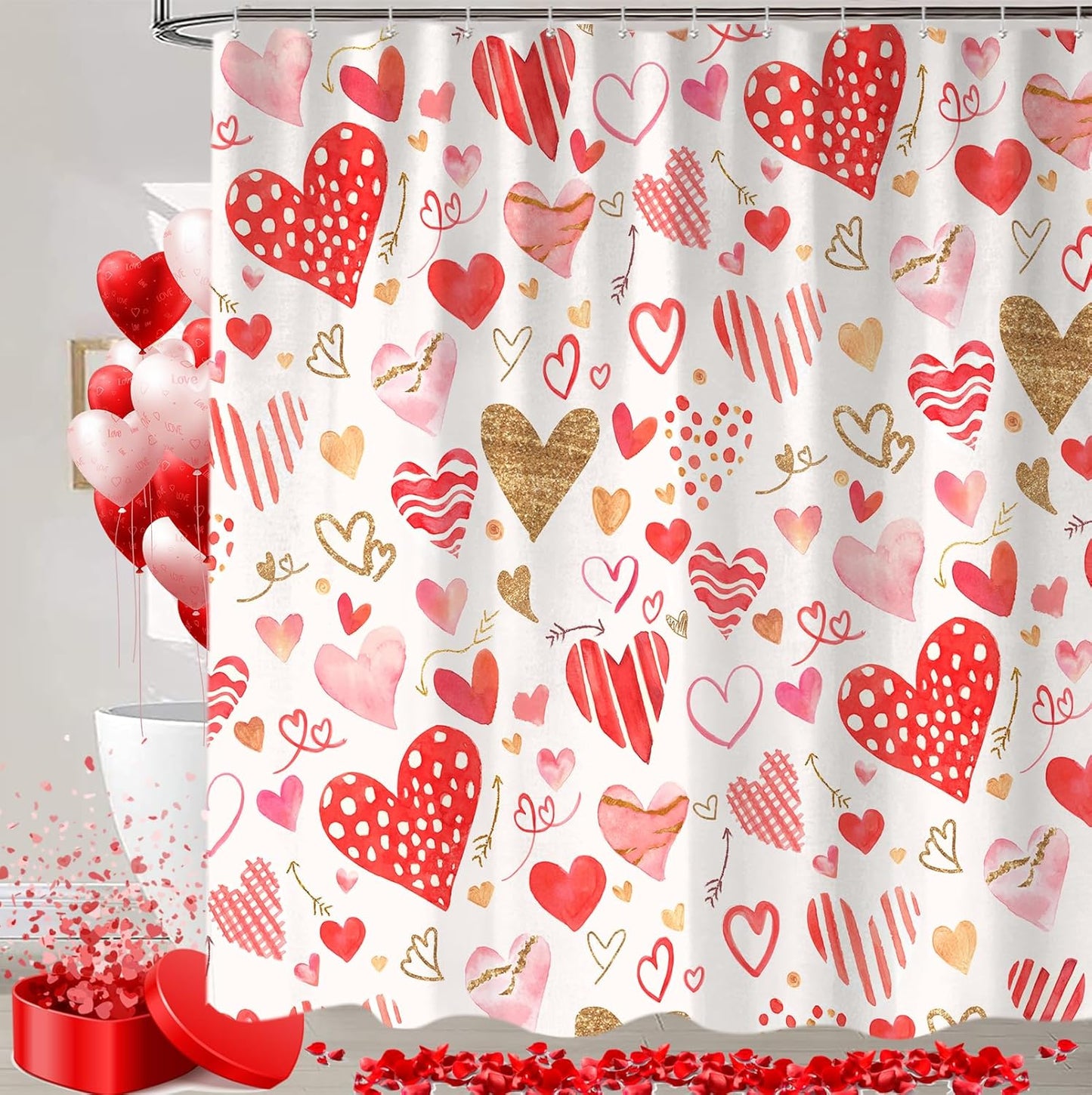 Romantic Heart Shower Curtain Set