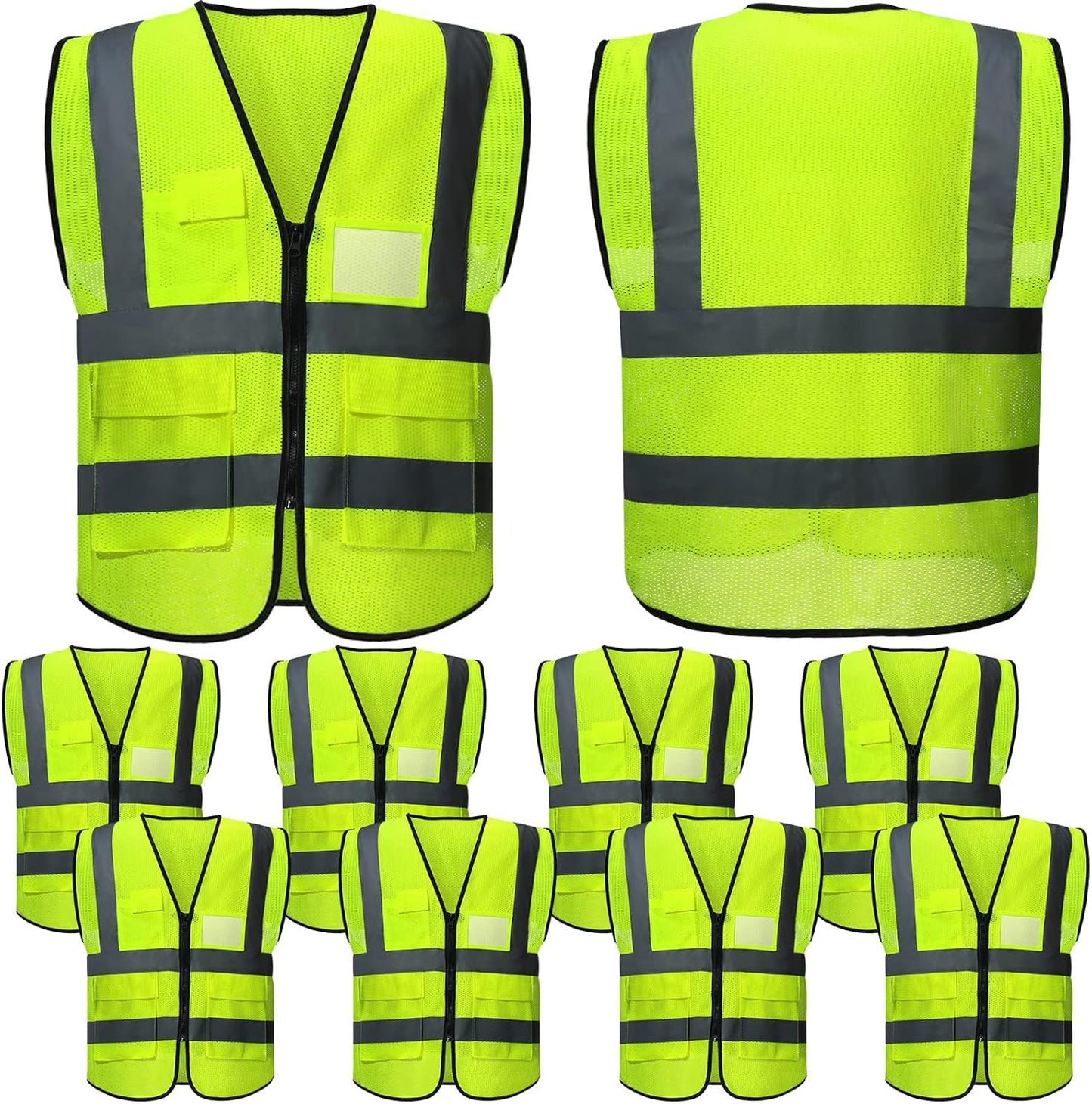 10 Pieces Reflective Safety Vests for High Visibility Use