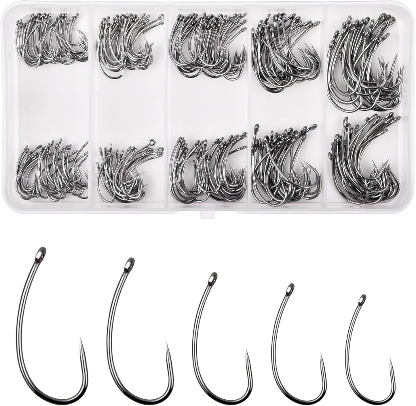 SILANON 250pc Barbless Fishing Hooks Kit - Hair Rig & Fly Tying Circle Hooks