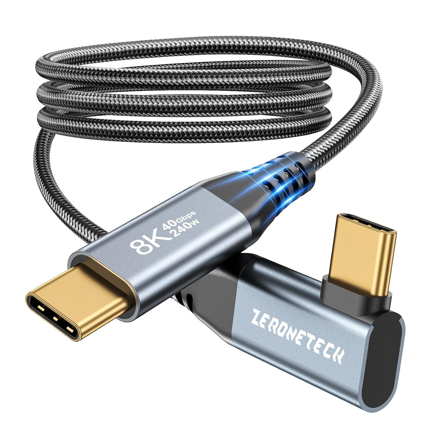 ZeroneTeck 8K@60Hz USB C Monitor Cable: Fast Data Transfer, 240W Charge - 5FT