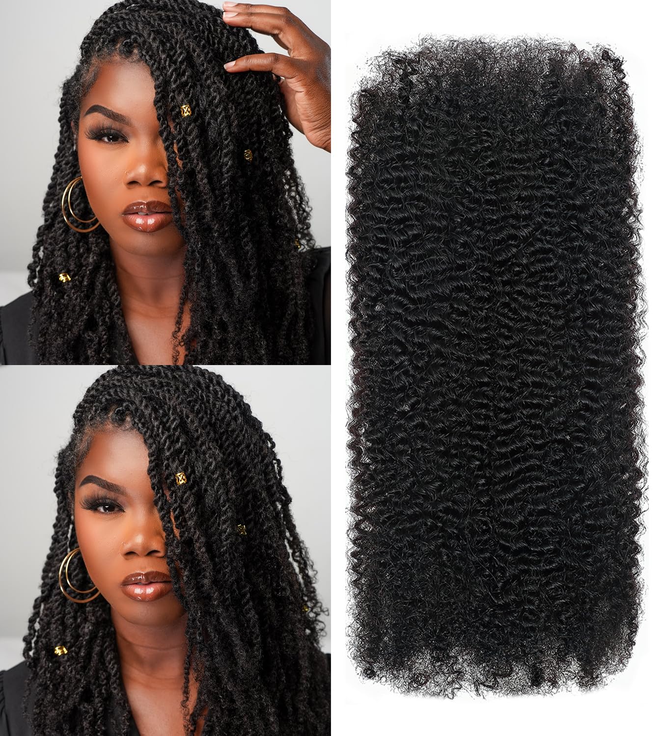 Afro Kinky Bulk Human Hair for Braiding 20 Inch Natural Black