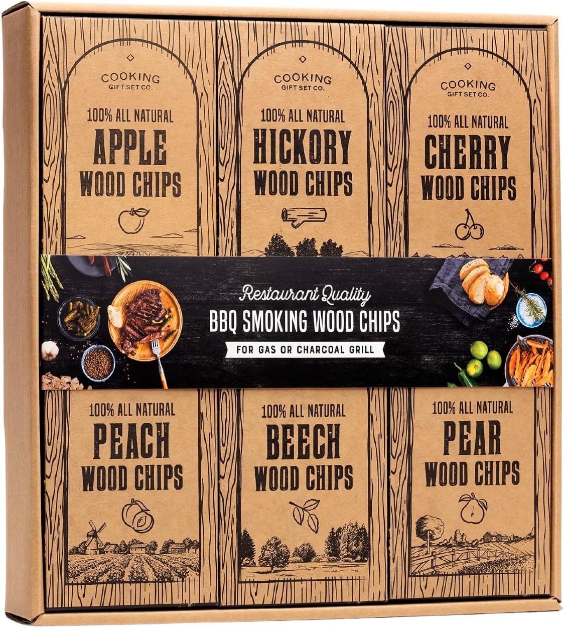 Large Wood Smoking Chips for Smoker - 6 Flavor Variety Pack