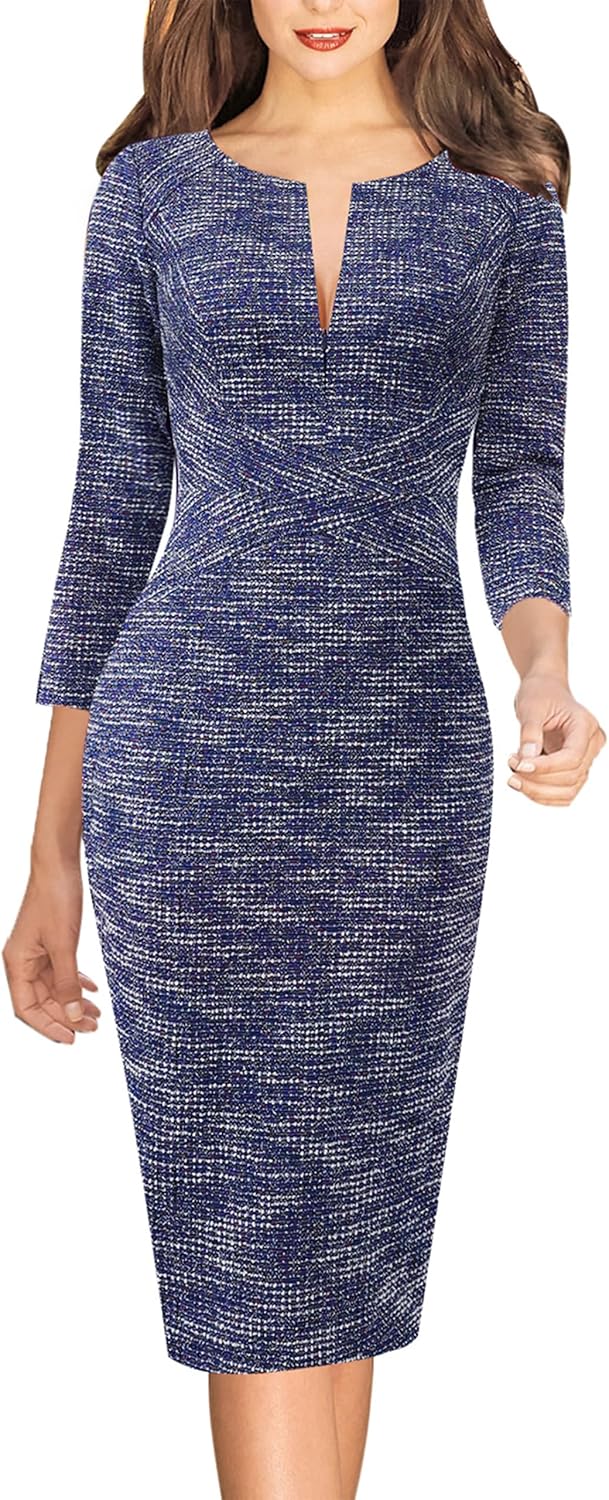 VFSHOW Womens Slim Zipper Up Bodycon Pencil Dress for Work