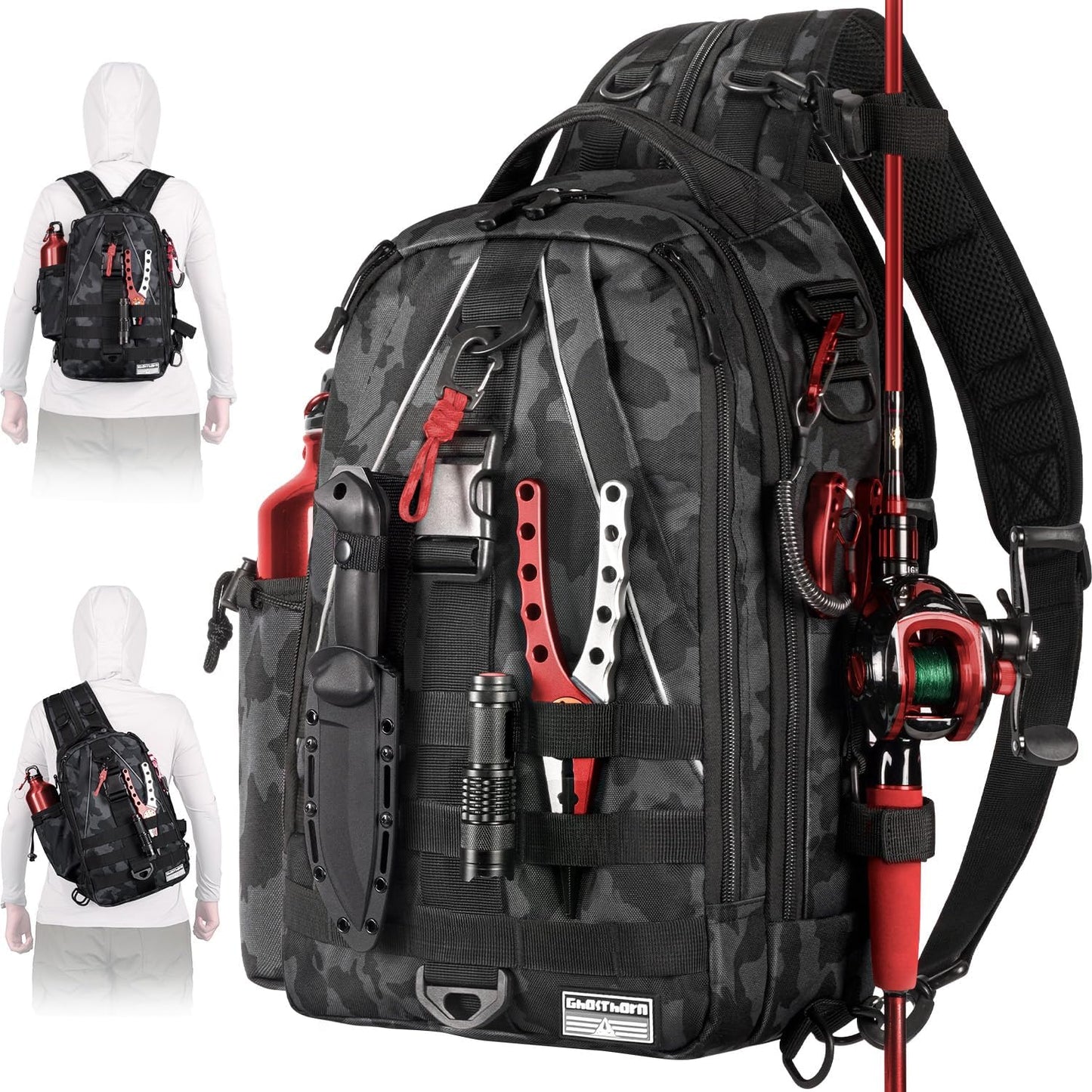 Ghosthorn Fishing Backpack - Rod Holder, Tackle Box - Gift for Anglers