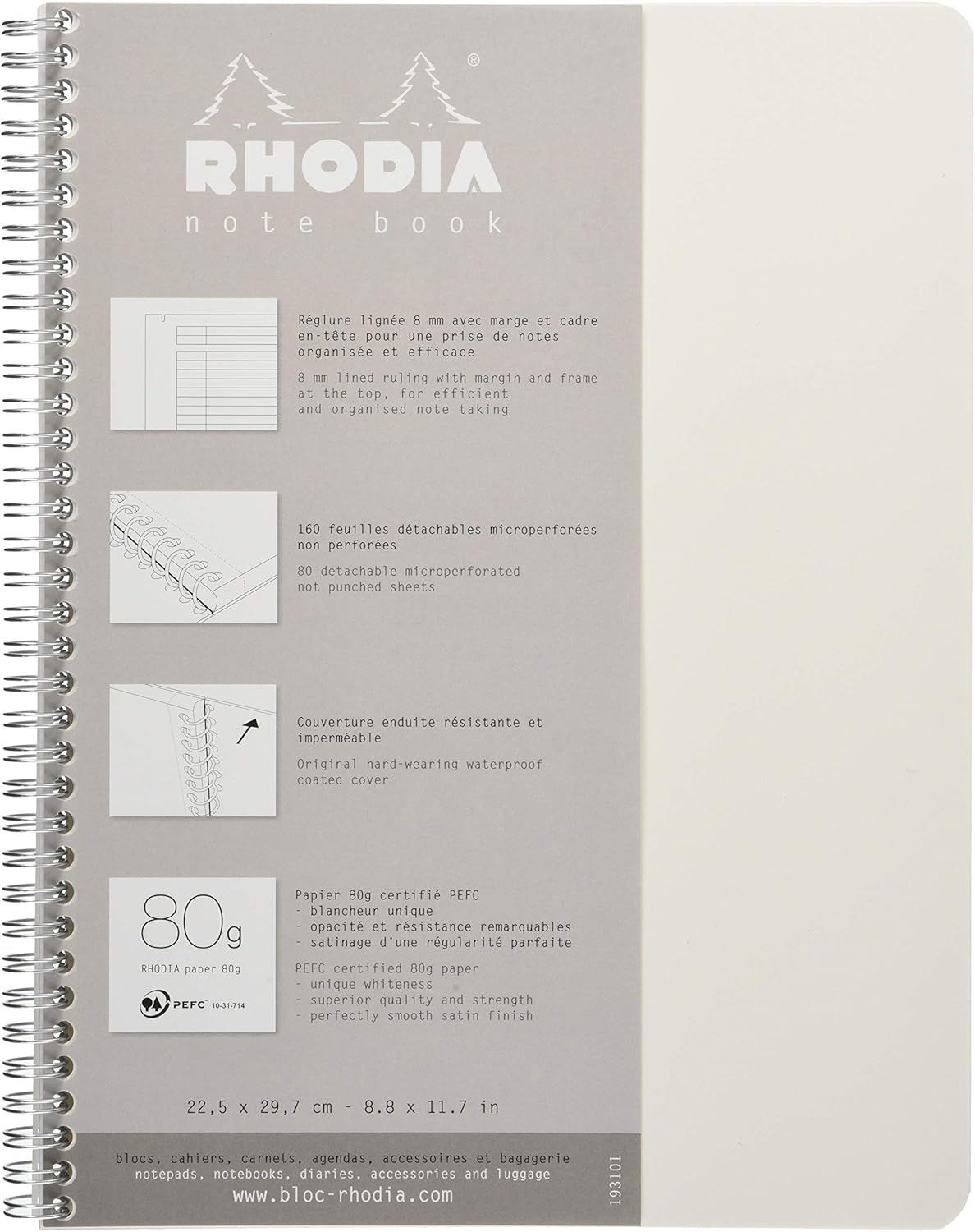Rhodia A4+ Spiral Notebook: 160 Detachable Ruled Pages
