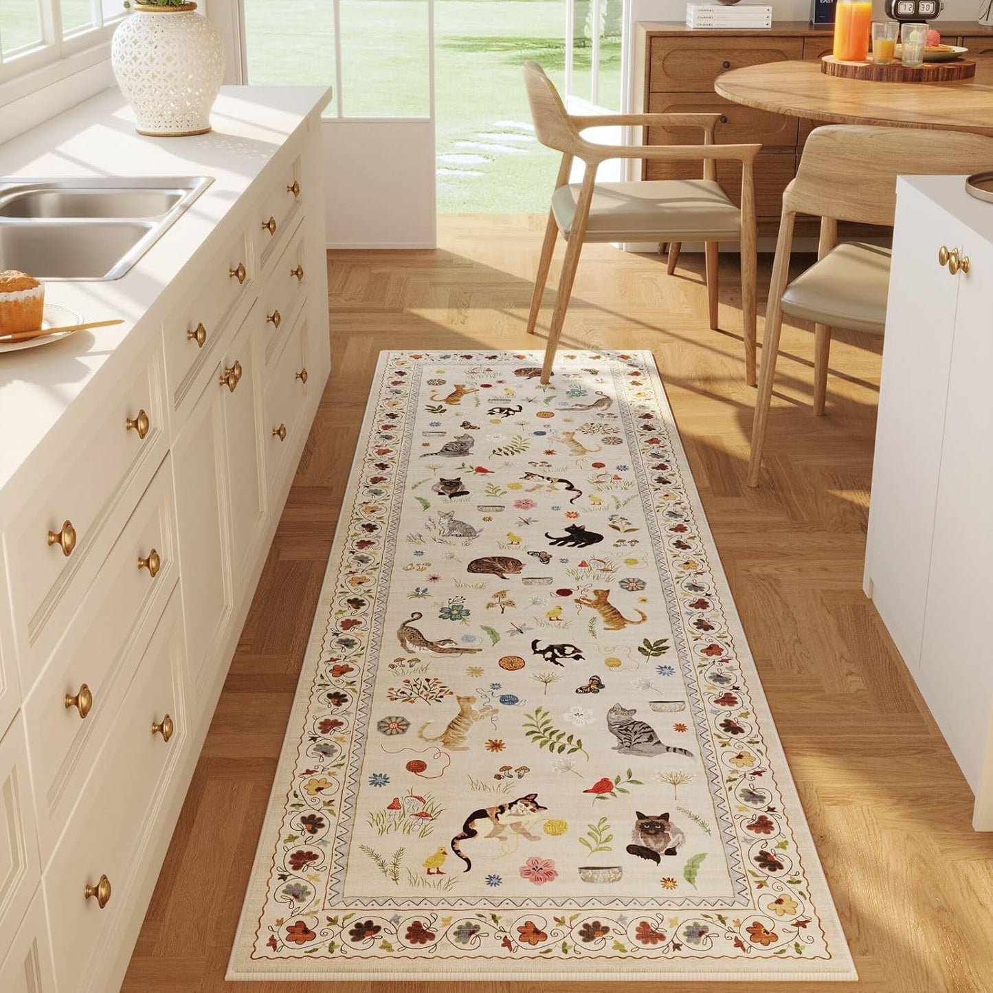 Runner Rug for Kitchen Non Slip 2ft 6in'x8ft Washable Floral Design