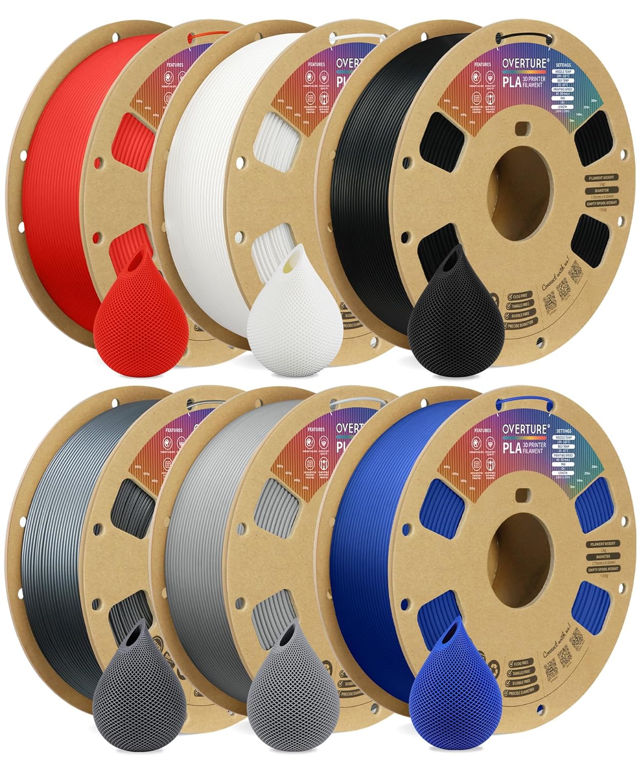 OVERTURE 6KG Bundle PLA Filament for 3D Printing Projects