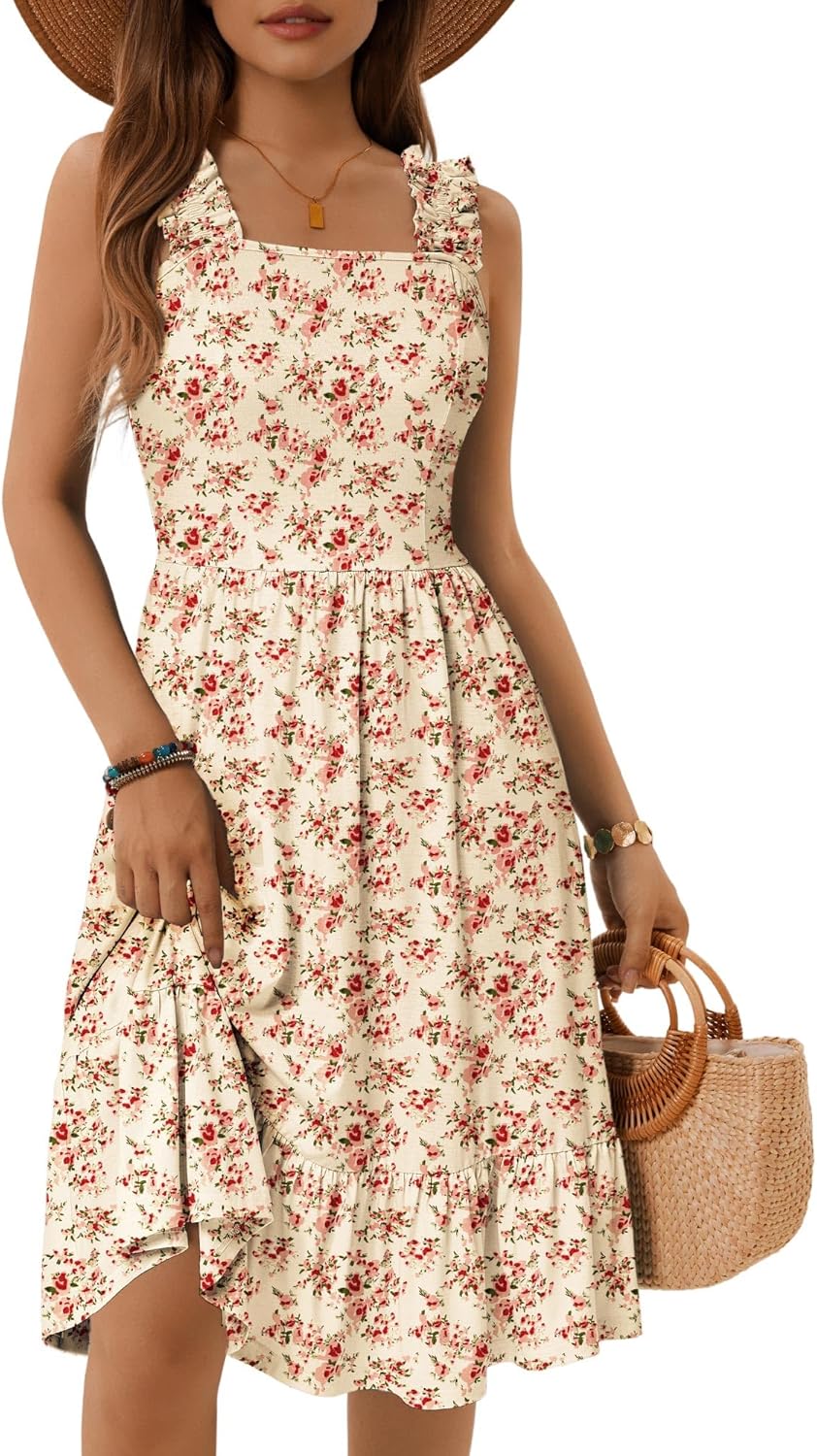 ZABERRY Womens Summer Midi Dress with Cute Floral Design