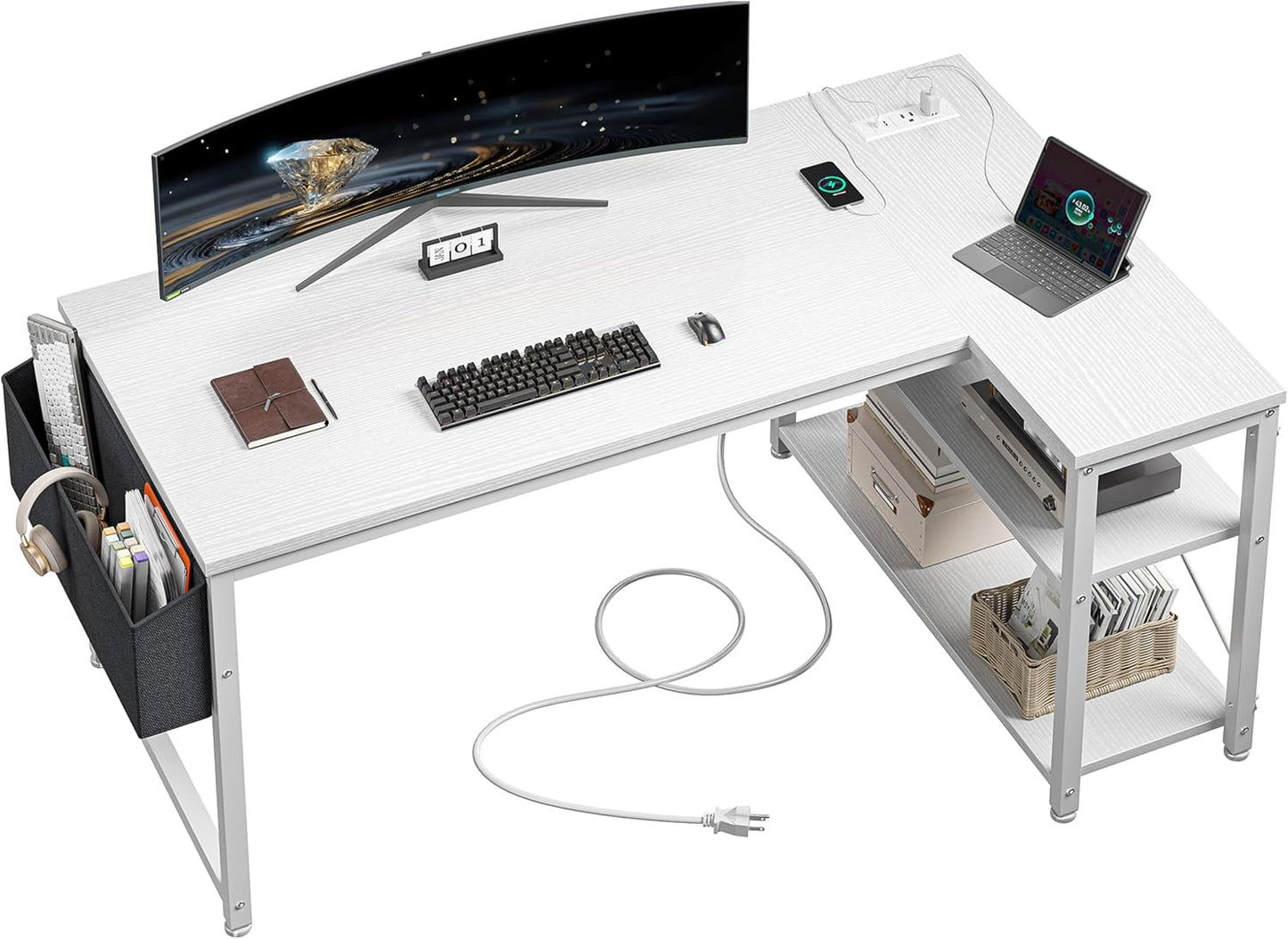 L Shaped Computer Desk with Storage Shelves for Small Spaces