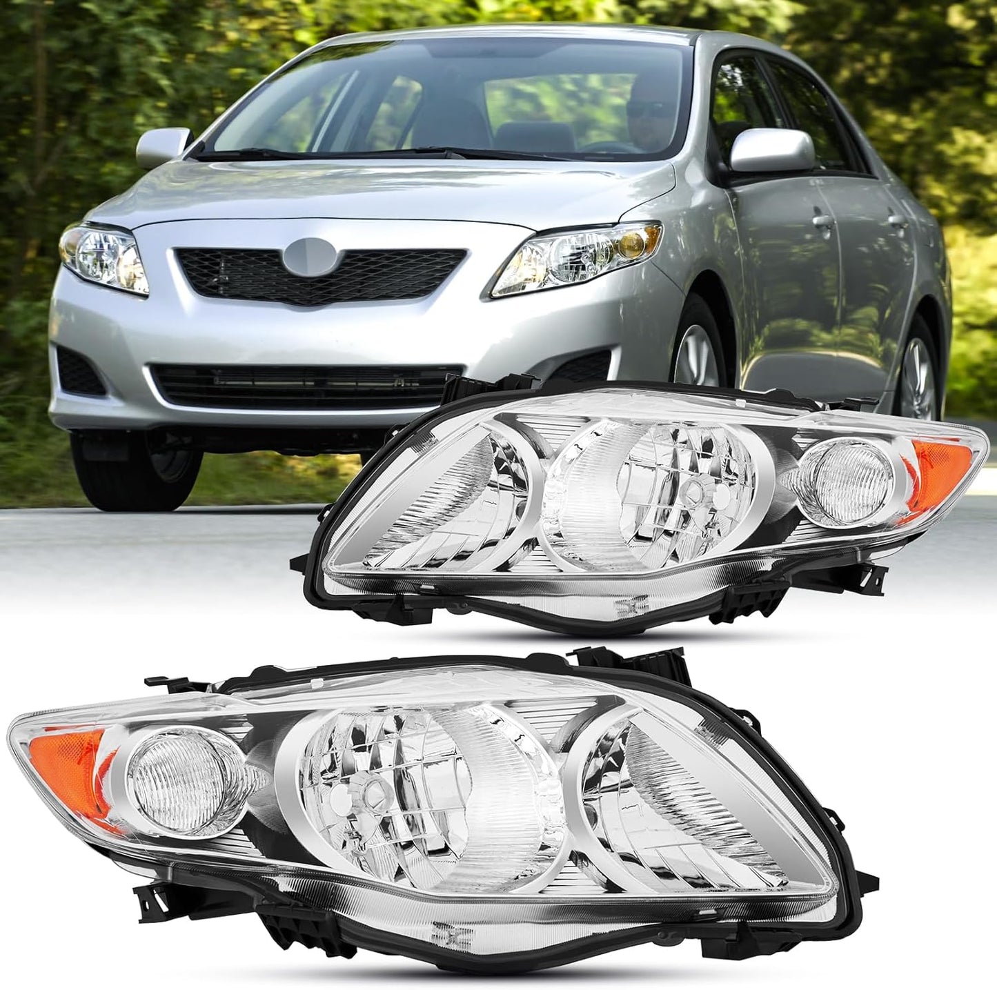 2PCS Headlights Assembly for 2009 2010 Toyota Corolla Models
